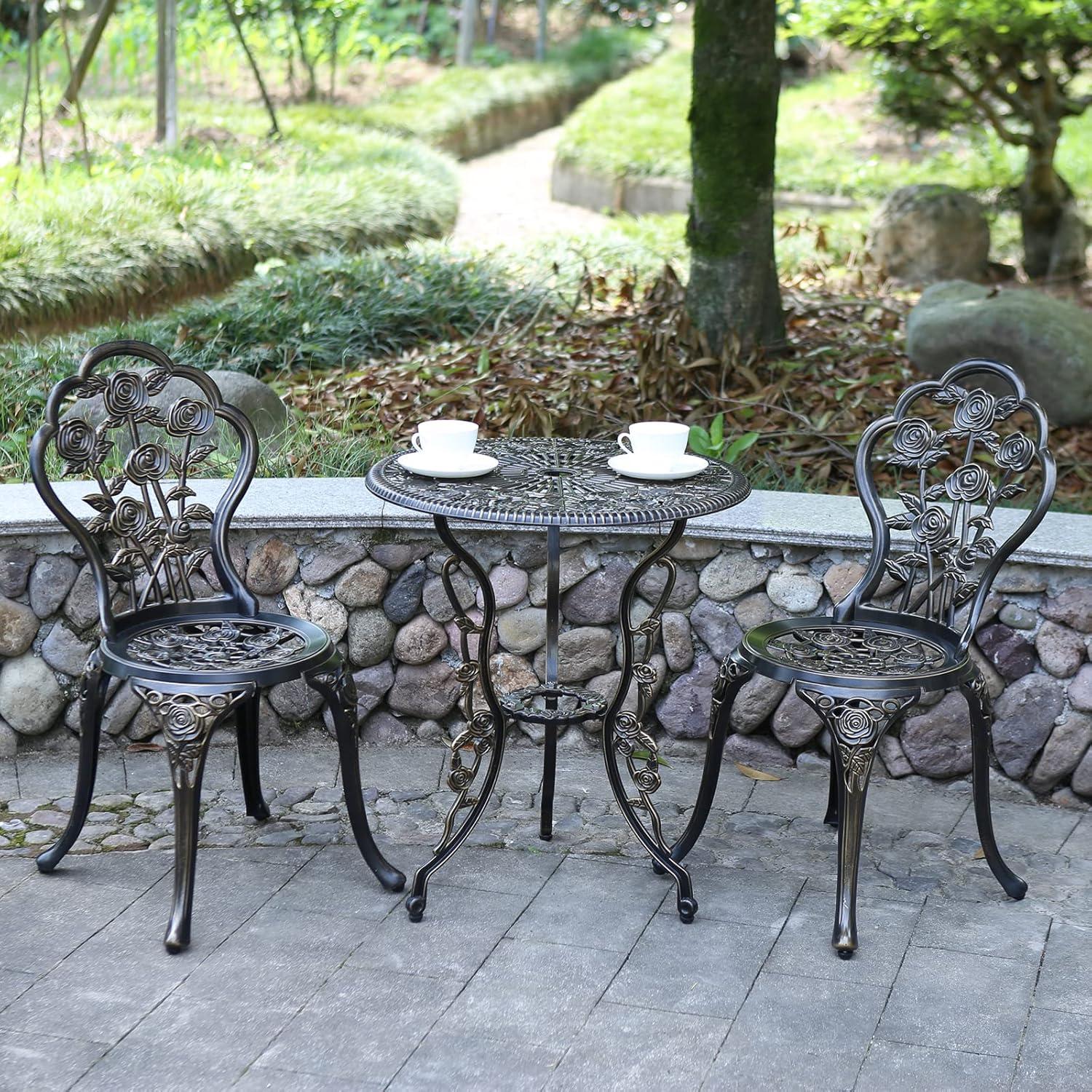 Antique Copper Cast Aluminum 3-Piece Bistro Set