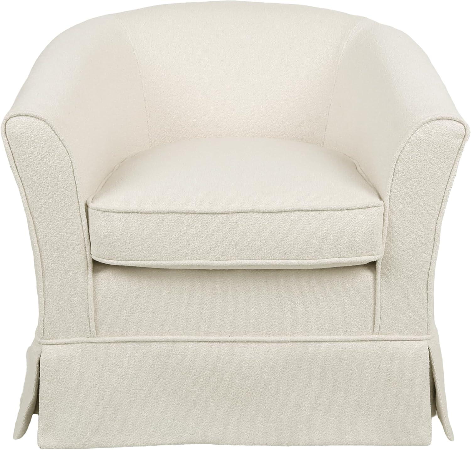 White Boucle Fabric Barrel Swivel Club Chair