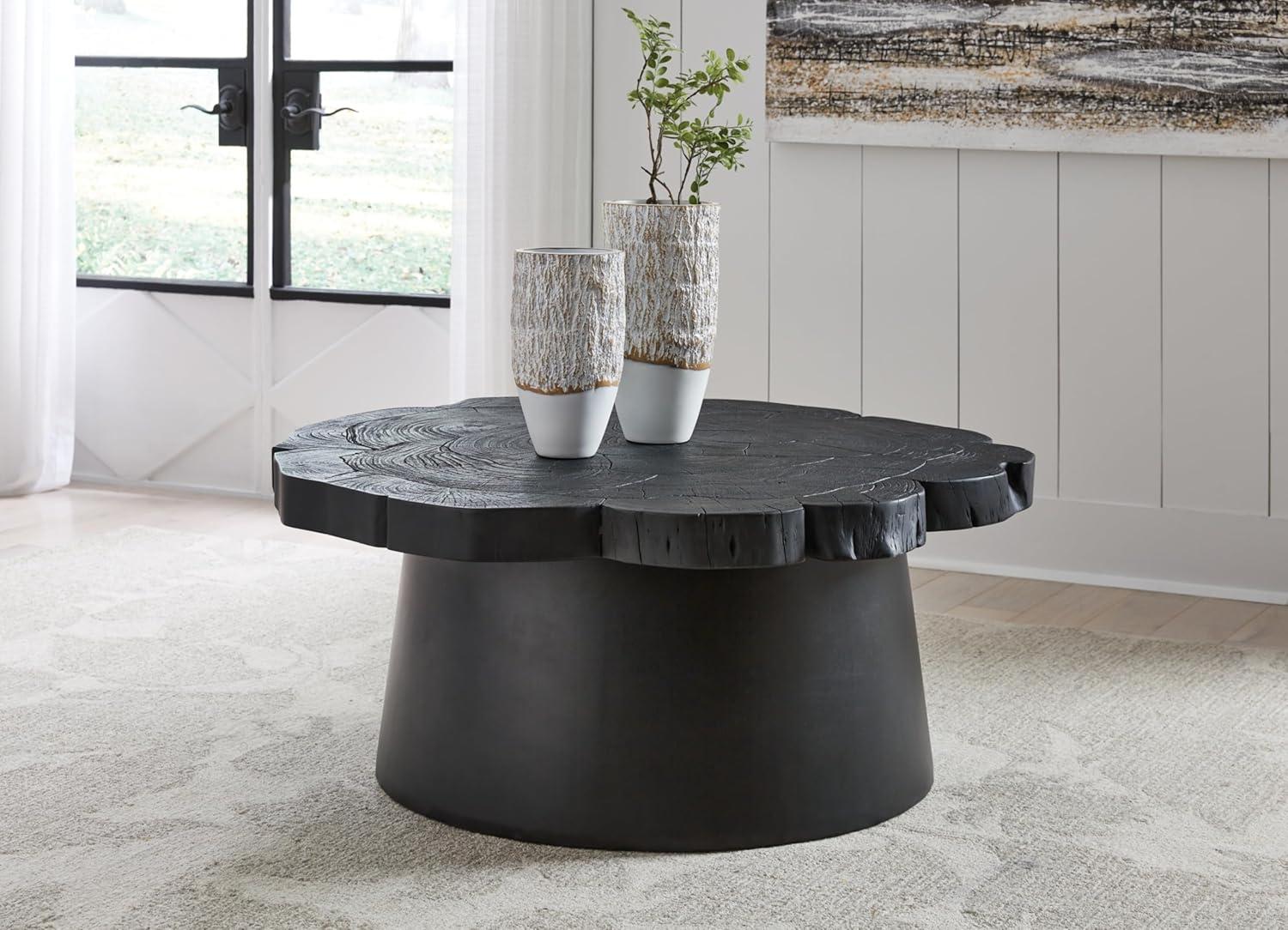 Black Round Acacia Wood and Metal Coffee Table