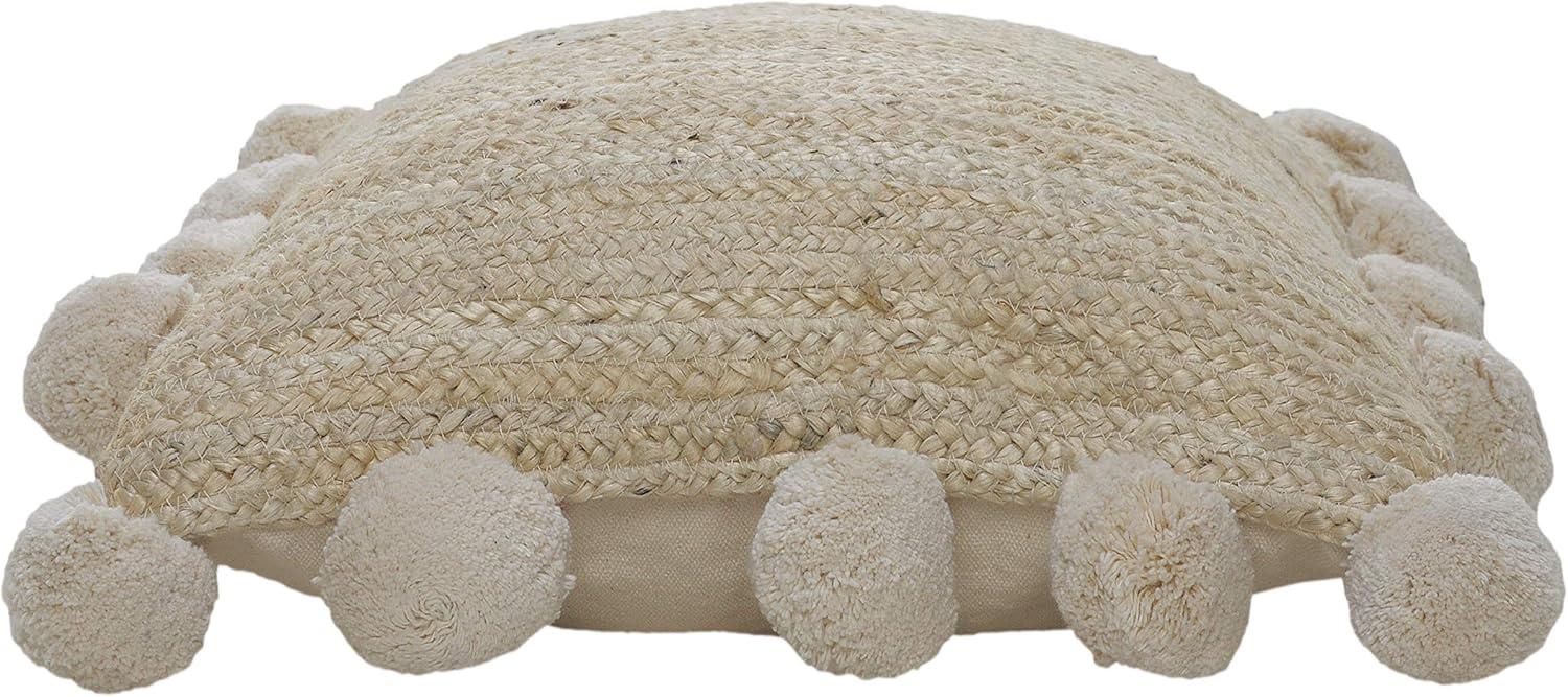 Natural Jute Square Throw Pillow with Pom Pom Border, 20" x 20"