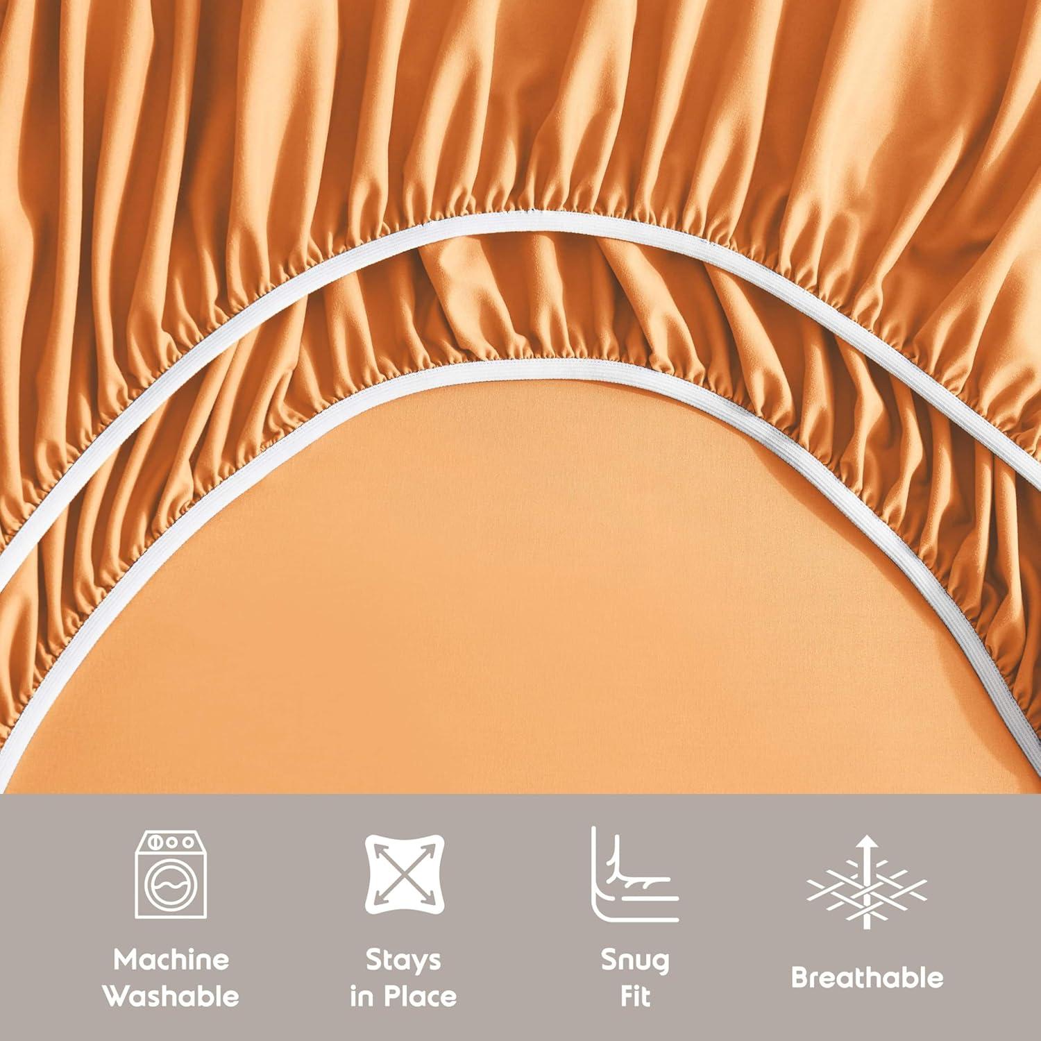 Nestl 4 Piece Queen Bed Sheet Set, Deep Pocket Extra Soft Microfiber Queen Sheets - Apricot Light Orange