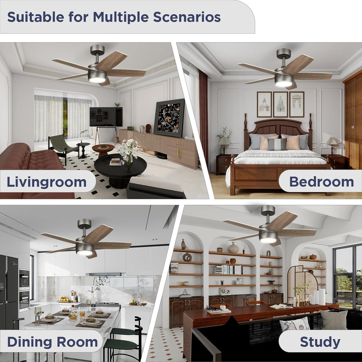 Ceiling Fan with Light Remote: 36 Inch Small Ceiling Fans for Kids Bedroom Dorm Room Small Room- Reversible Quiet DC Motor Dimmable Light with 6 Speeds(Bronze+Walnut)