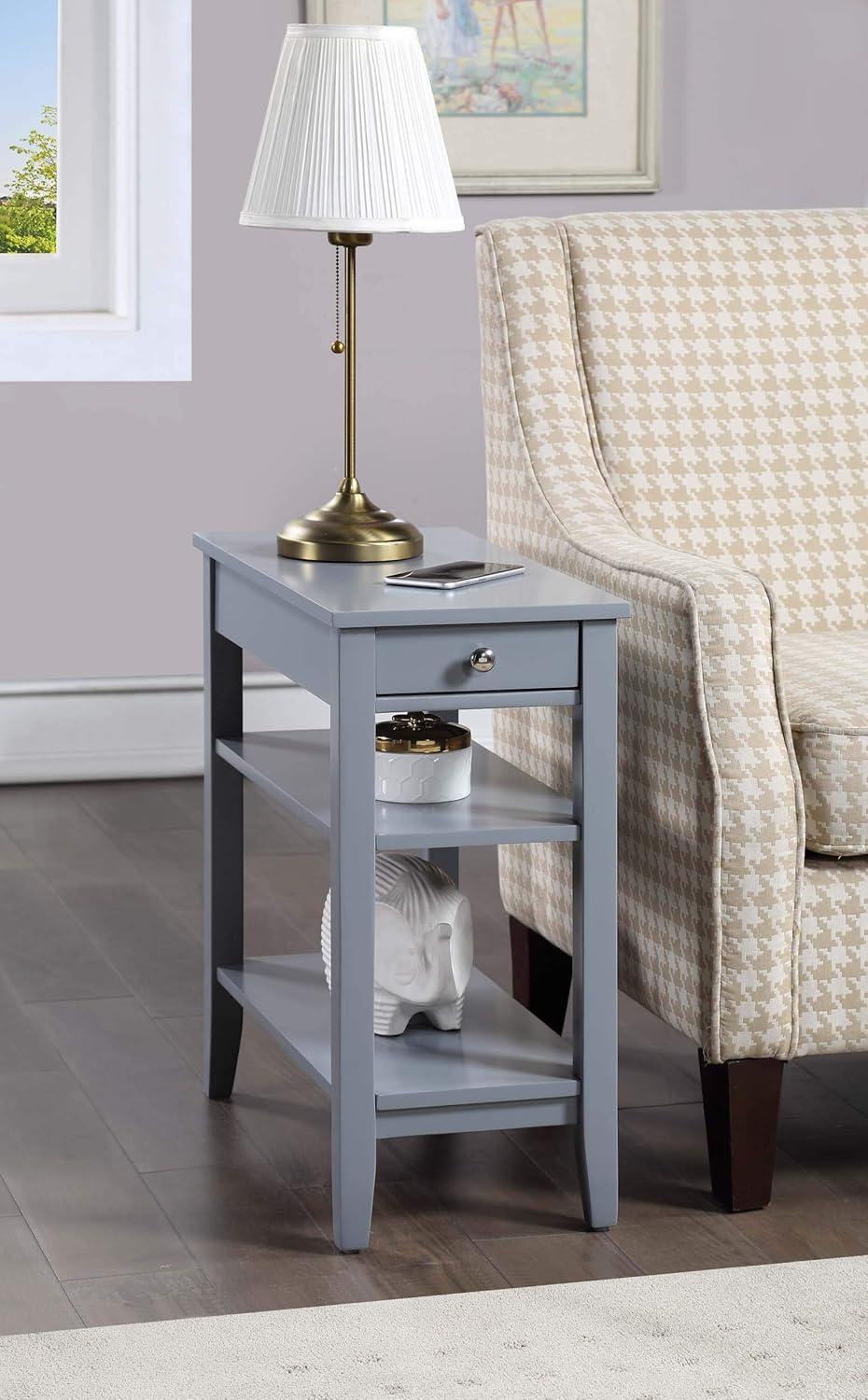 Gray Wood Rectangular Accent Table with Drawer and Shelves