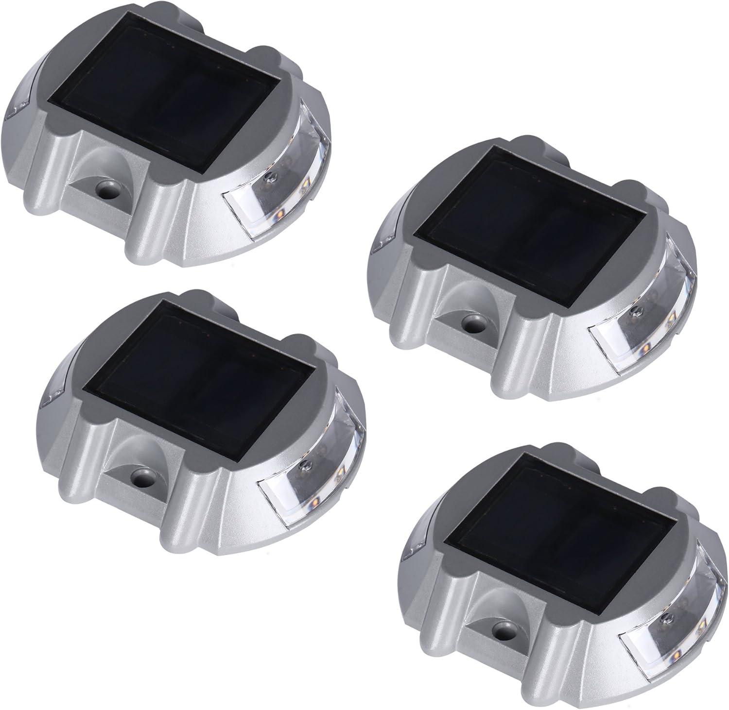 Solar Deck Lights 4 Pack LED Dock Lights Solar Driveway Lights for Walkway, Stair and Step Cast Aluminum