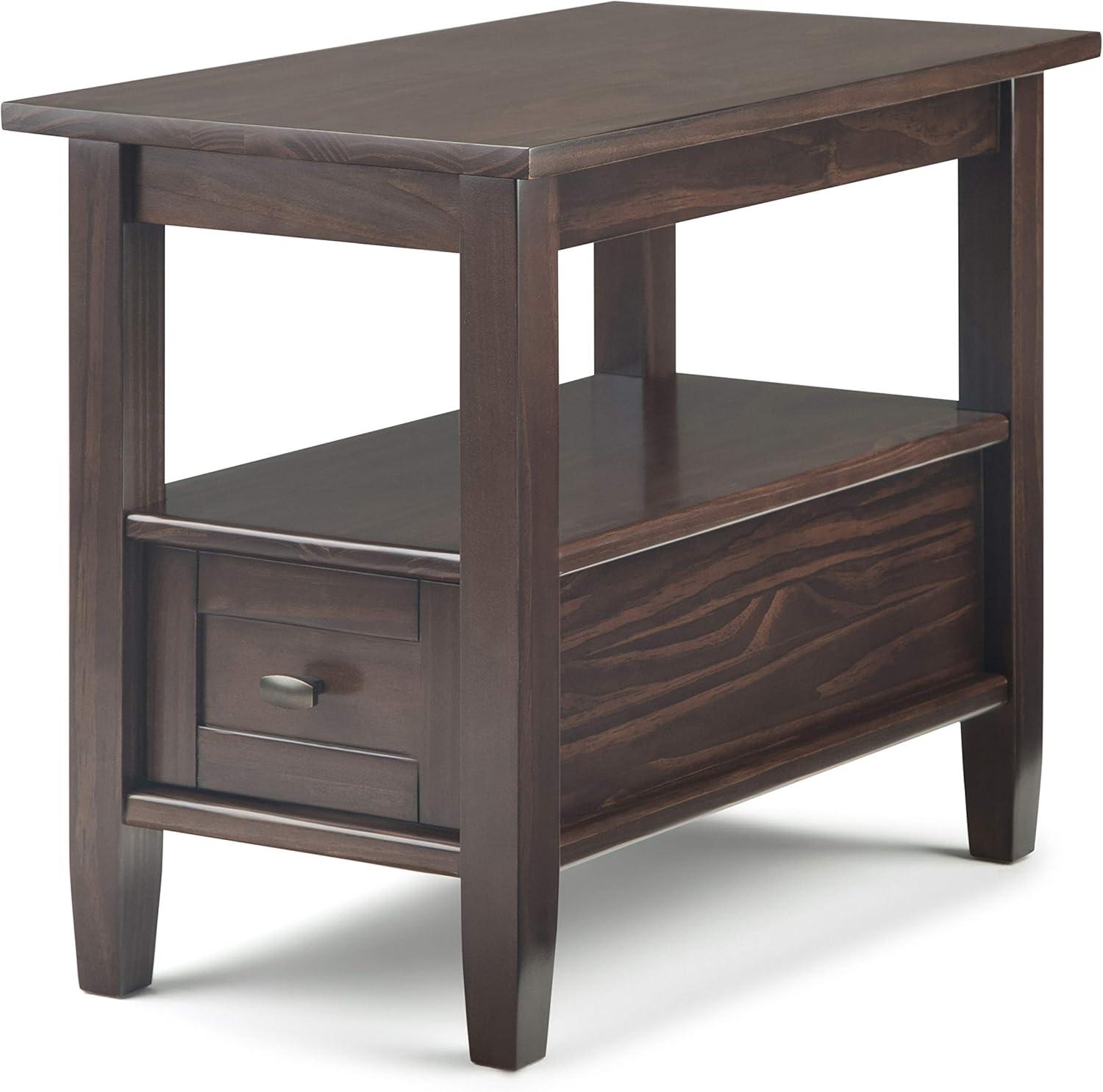 Warm Shaker SOLID WOOD 14 inch Wide Rectangle Transitional Narrow Side Table in Tobacco Brown