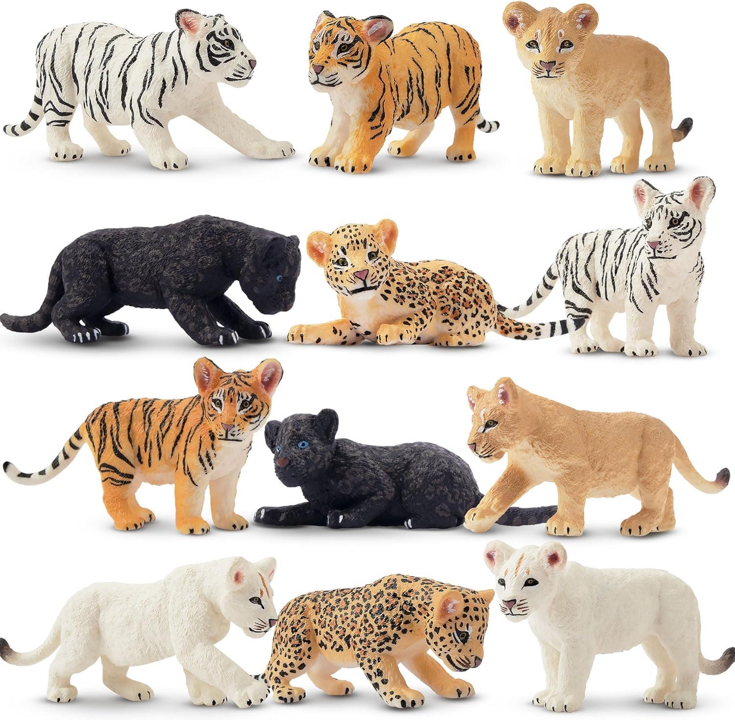 Toymany 12 Safari Animal Figurines, High Emulational Baby Plastic Zoo Animals, Lions Tigers Leopards Figure Toy Set, Easter Eggs Cake Toppers Christmas Birthday Gift for Kids Toddlers