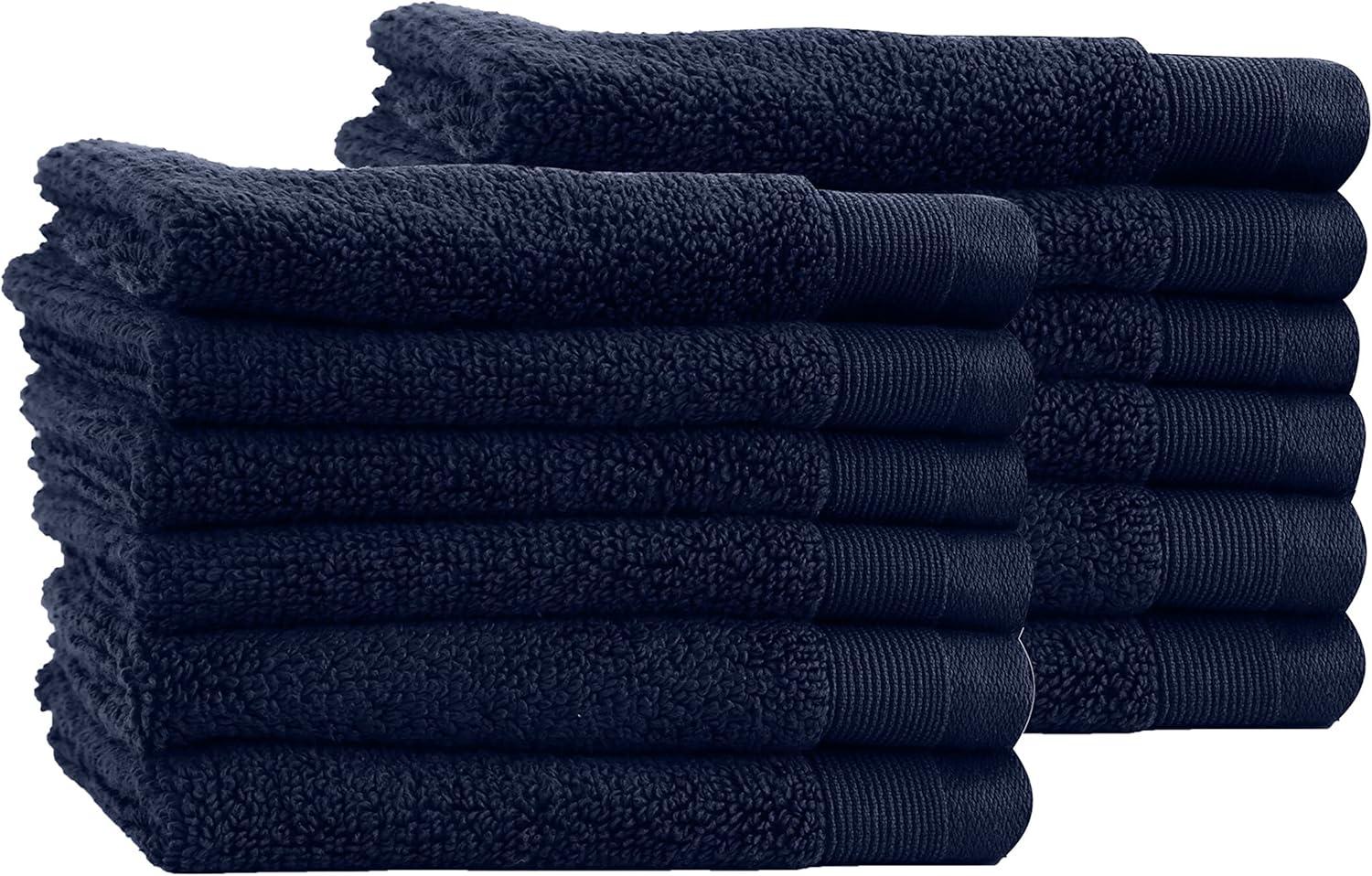 Linteum Textile 100% Cotton Premium Washcloths, 13x13 Inches [Pack of 12] Navy Blue