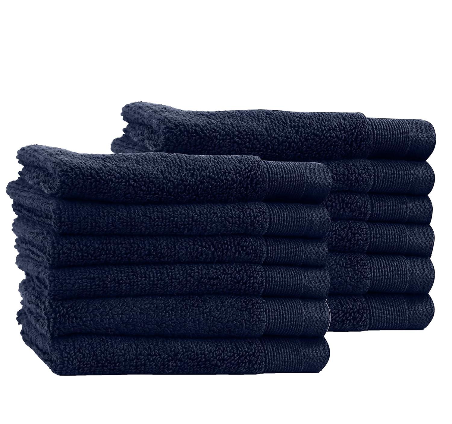 Linteum Textile 100% Cotton Premium Washcloths, 13x13 Inches [Pack of 12] Navy Blue