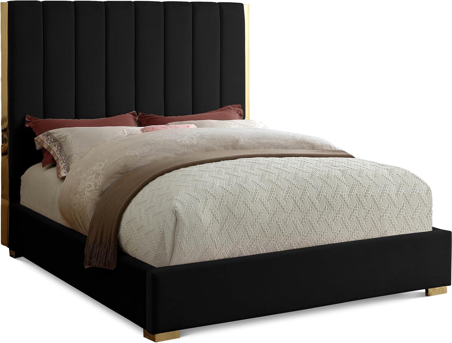 Meridian Furniture Becca Metal and Velvet Full Bed in Cream