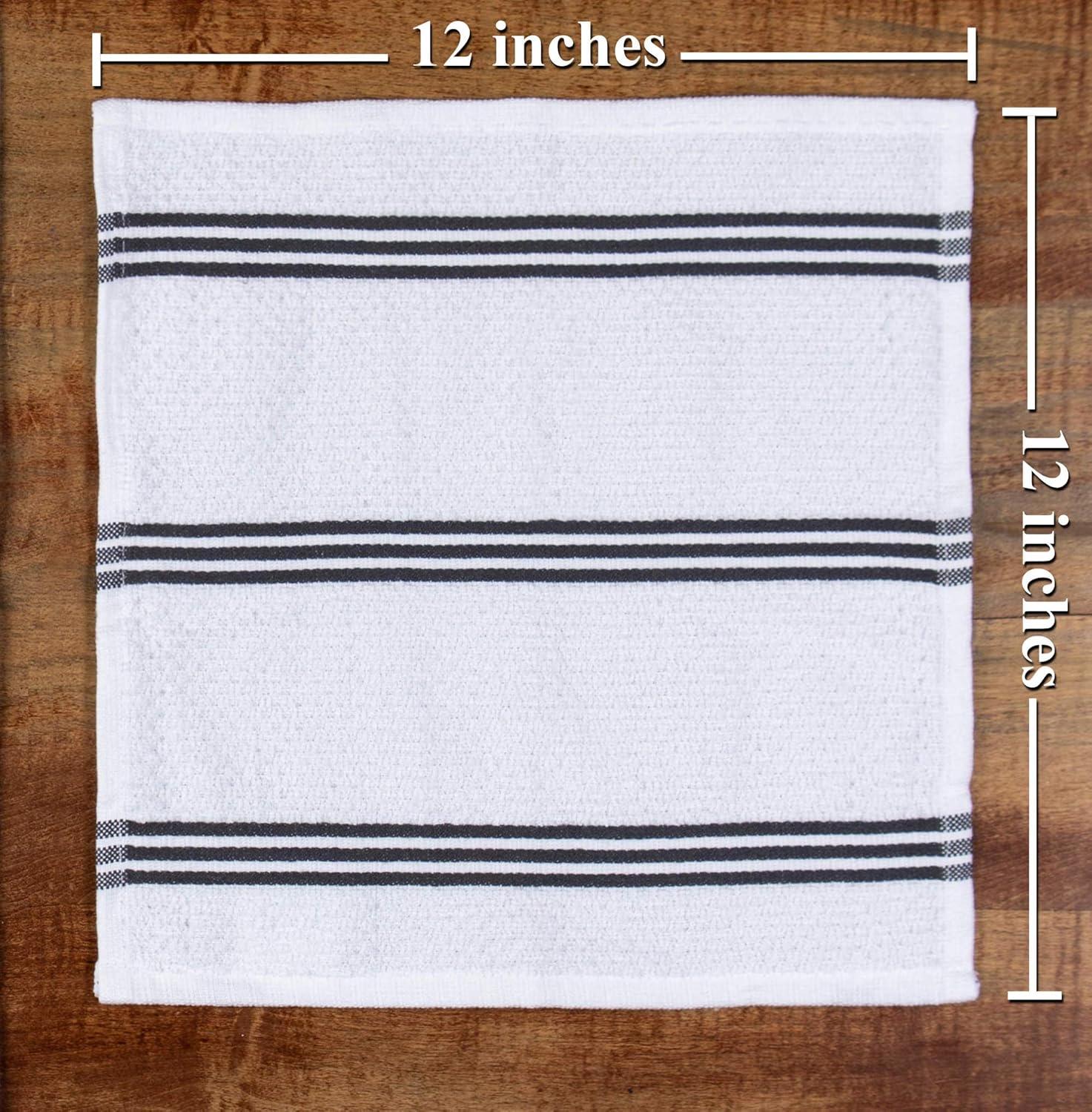 Gray and White Cotton Terry Kitchen Dishcloth Set of 8