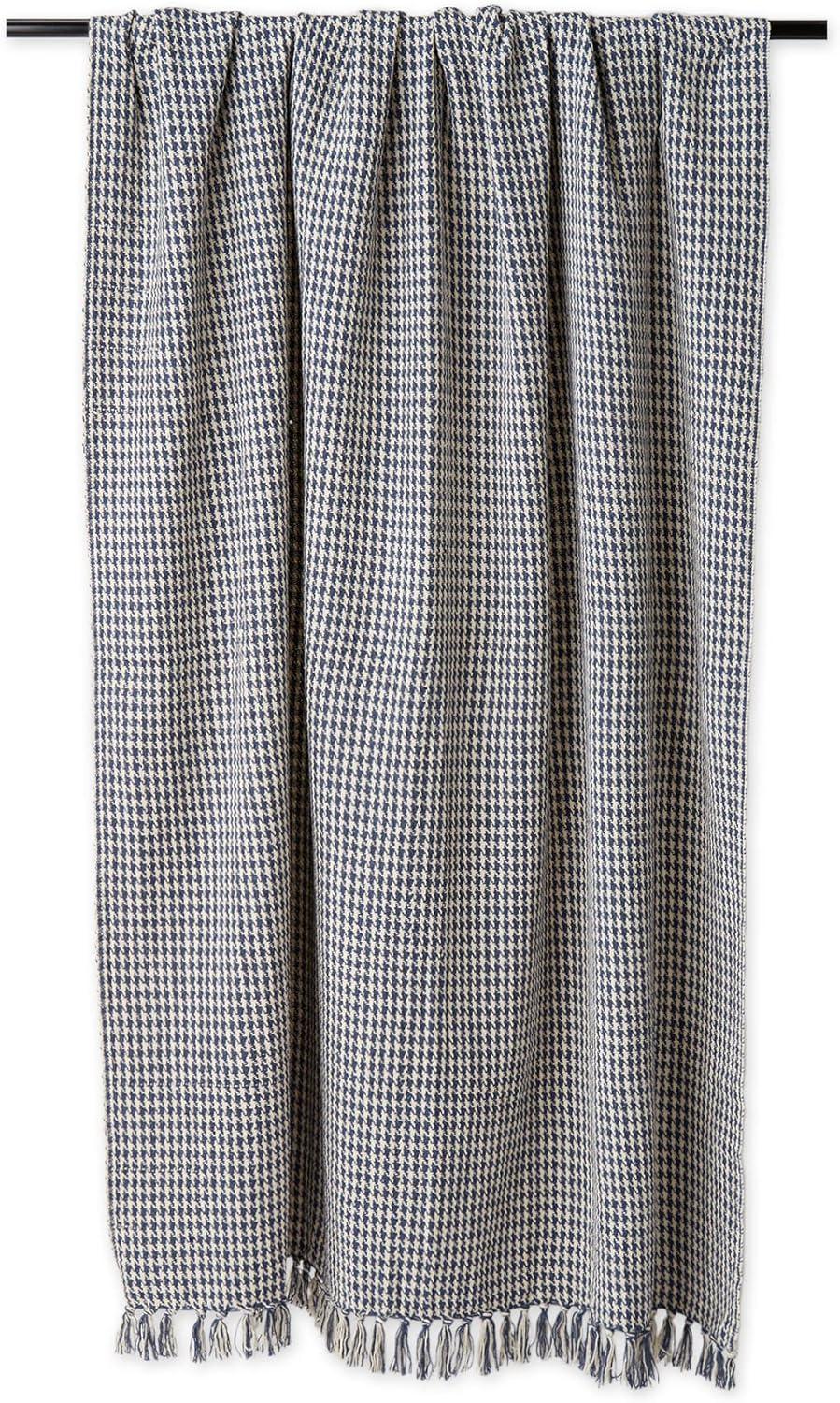 DII 60x50" Modern Cotton Houndstooth Throw in French Blue/White