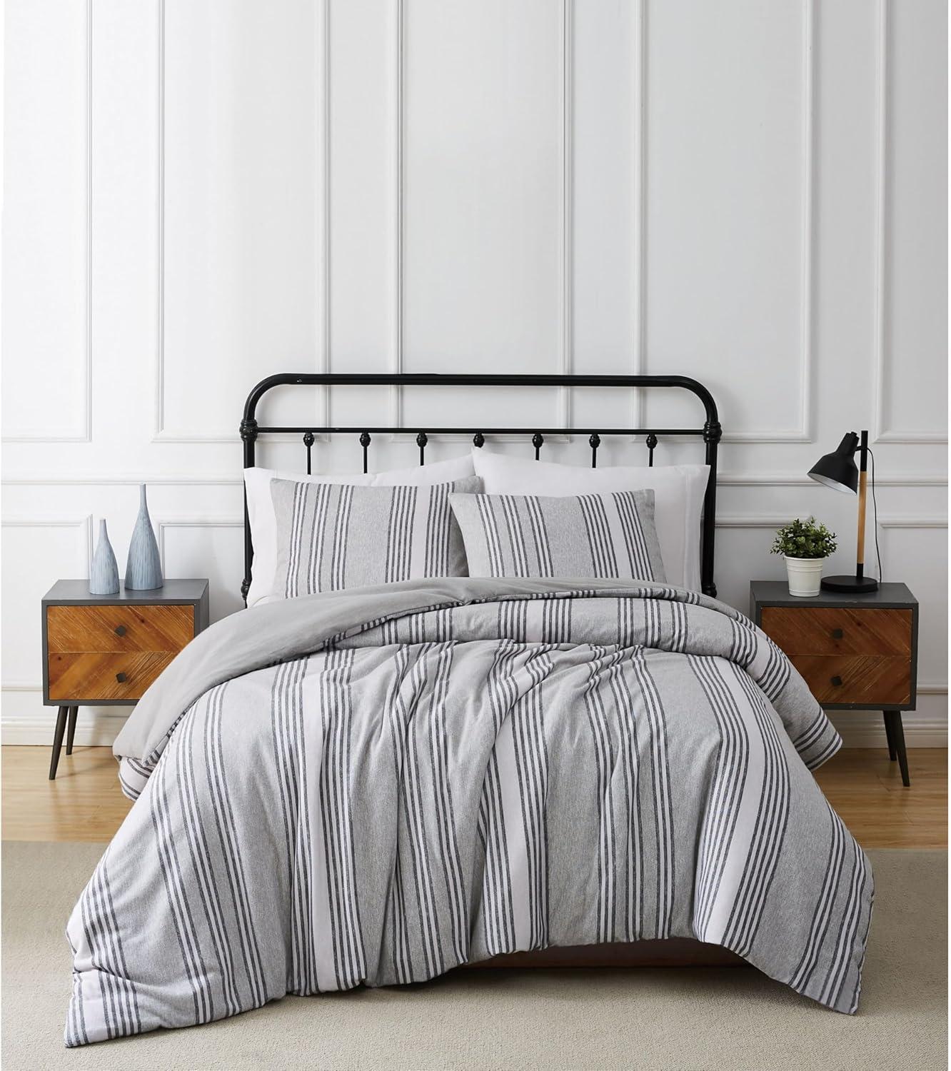 Truly Soft Kiel Stripe Flannel Flannel Striped Duvet Cover Set