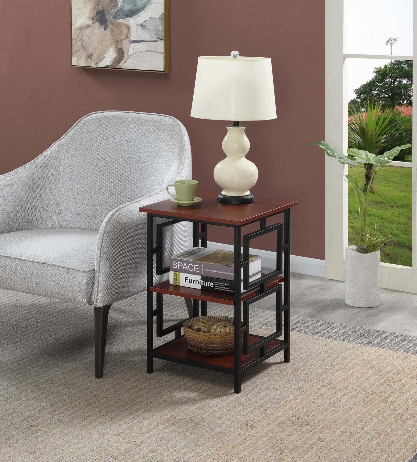 Cherry & Black Square Metal and Wood End Table 16"