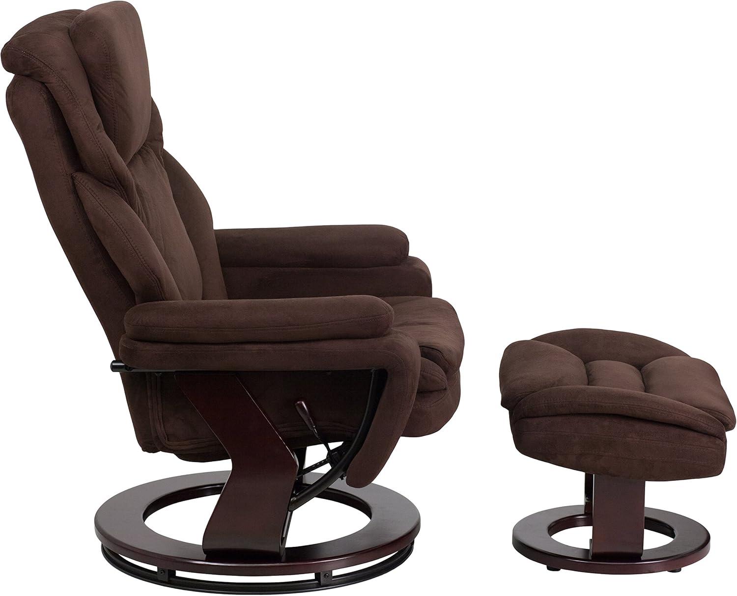 Brown Microfiber Swivel Recliner with Wood Base