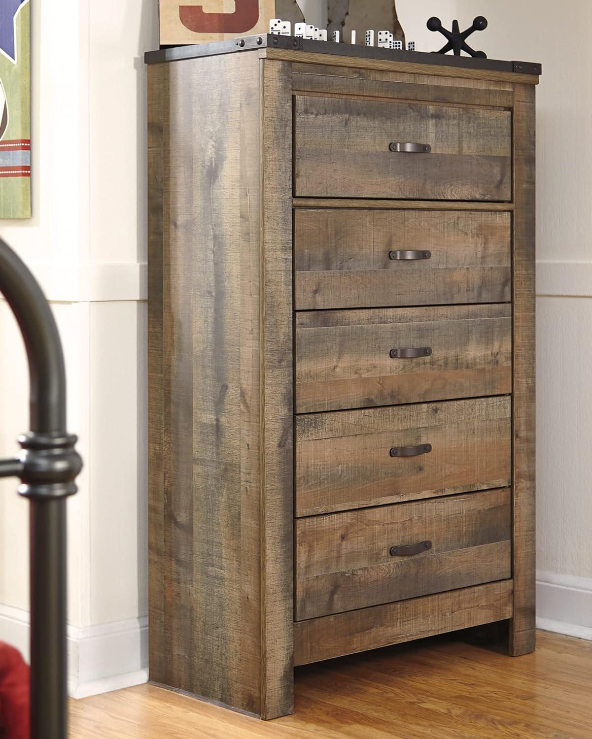 Transitional Brown 5-Drawer Chest with Nailhead Accents