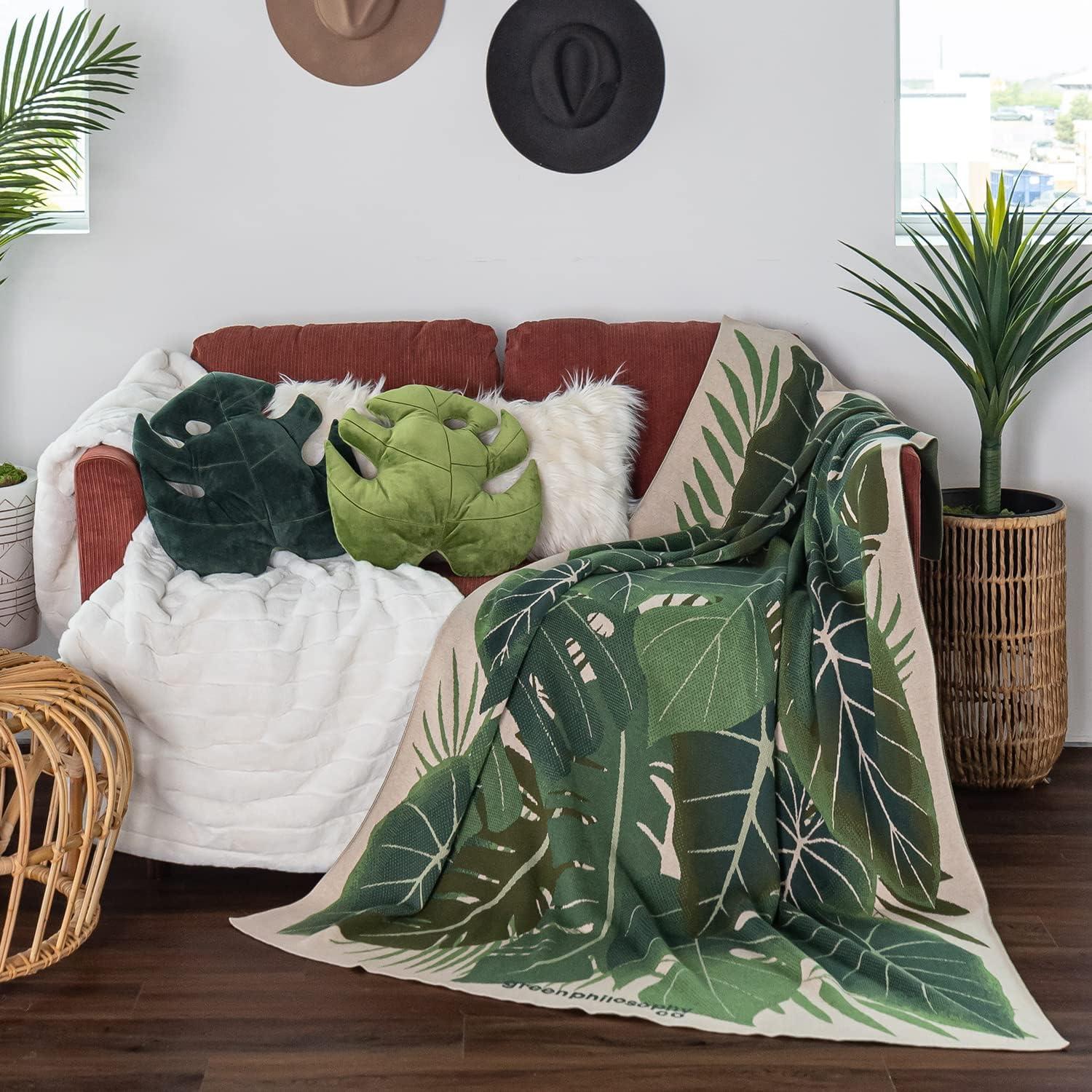 Green Philosophy Co. Monstera Deliciosa Leaf Pillow - Deep Forest