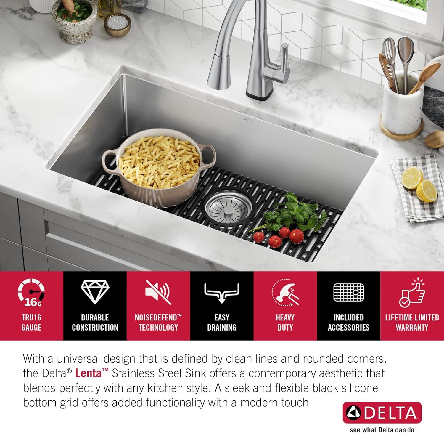 Delta Lenta™ Undermount 16 Gauge Stainless Steel Single Bowl Kitchen Sink with Accessories