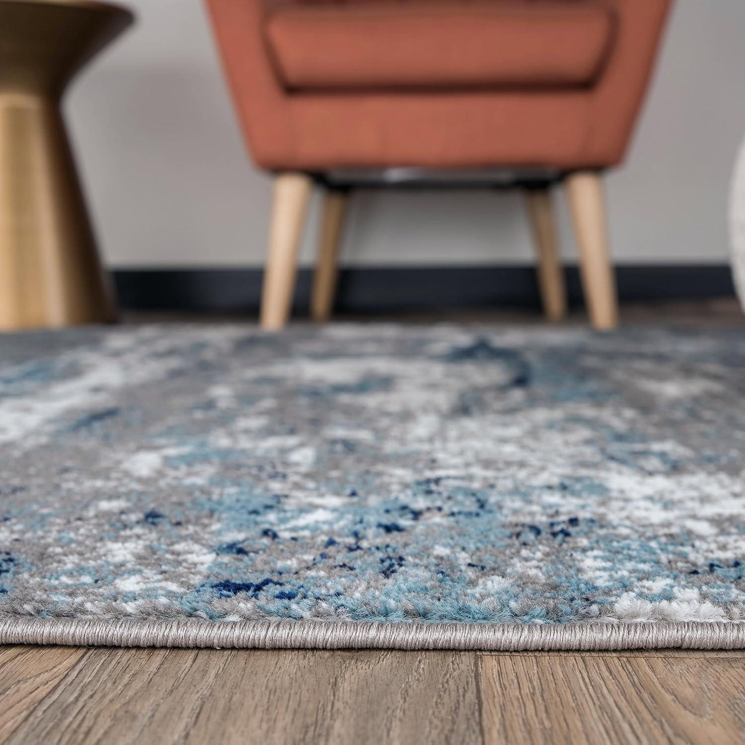 World Rug Gallery Distressed Abstract Watercolor Area Rug - Blue 6'6"x6'6"