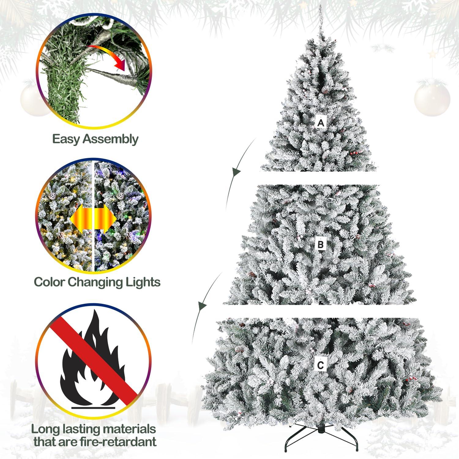 Home Accents Holiday 6.5 Ft. Pre-Lit LED Festive Pine Flocked Artificial Christmas Tree