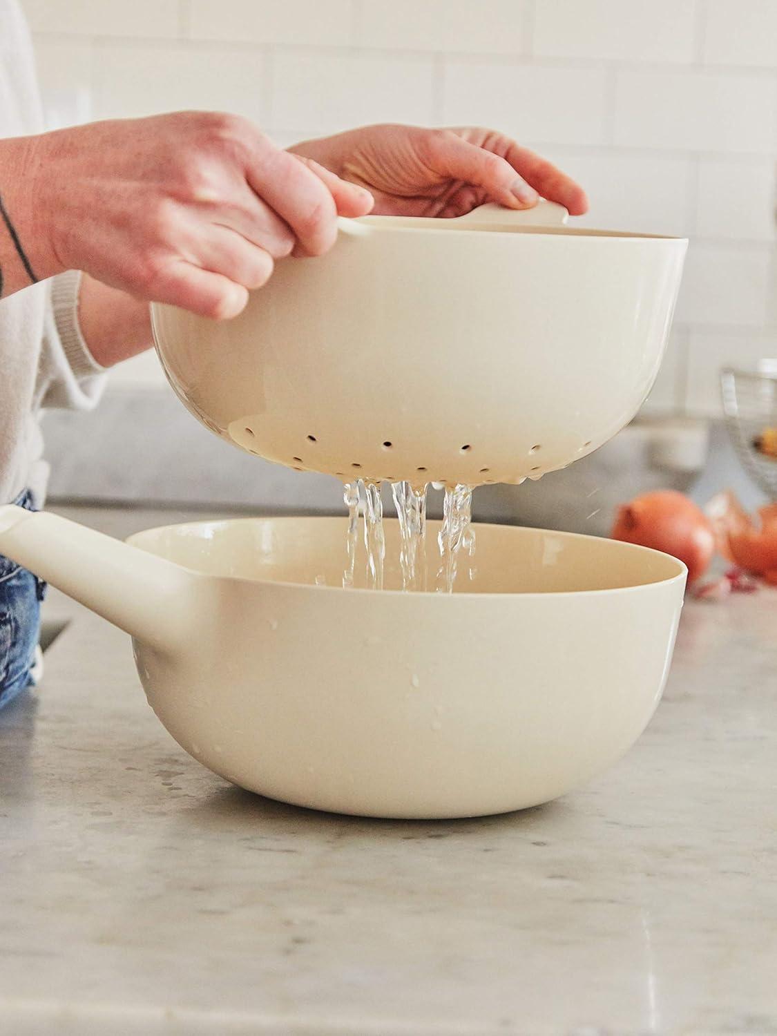 Off-White Bamboo Small Mixing Bowl and Colander Set