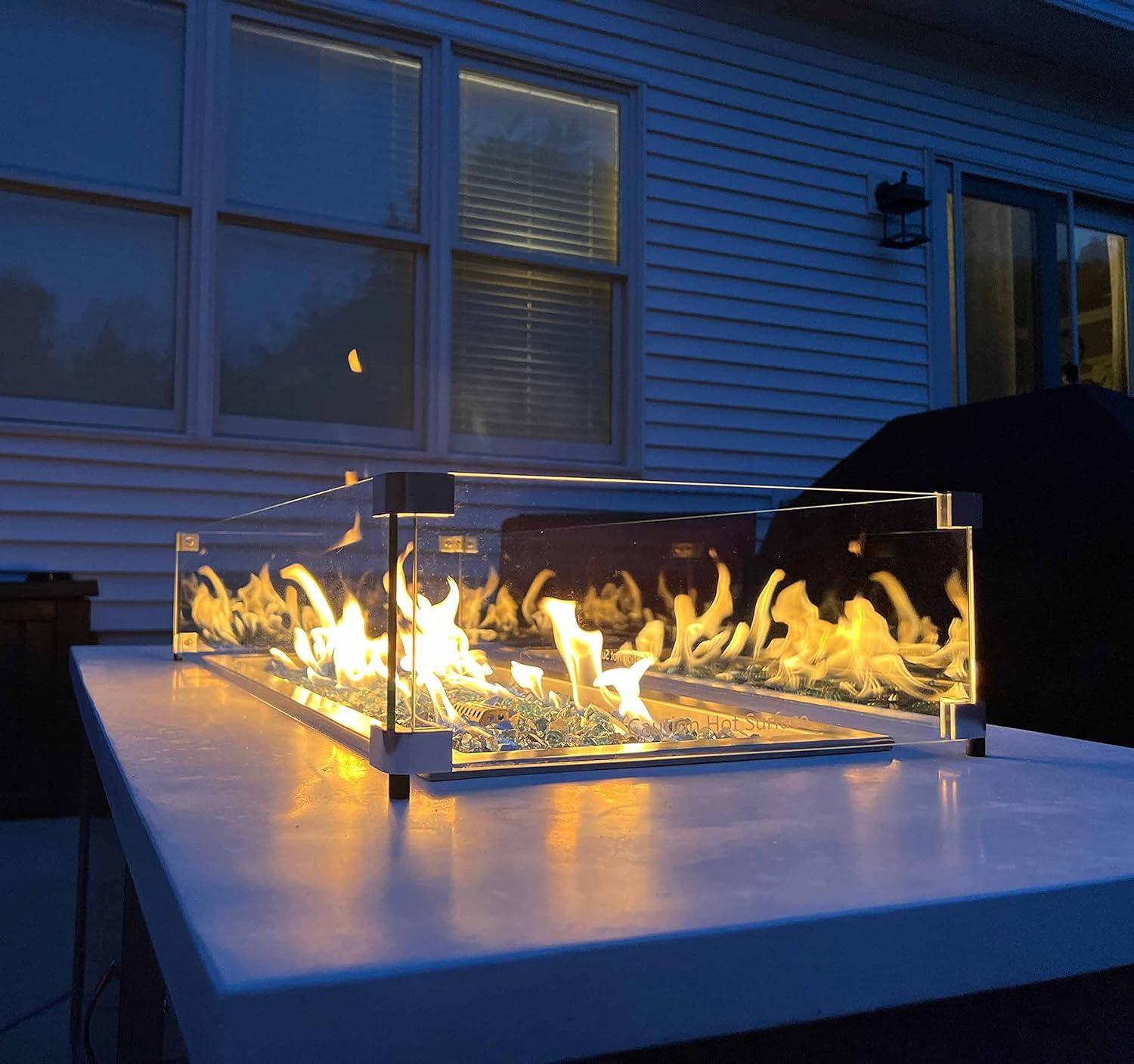 Celestial Fire Glass Rectangle Fire Pit Wind Guard