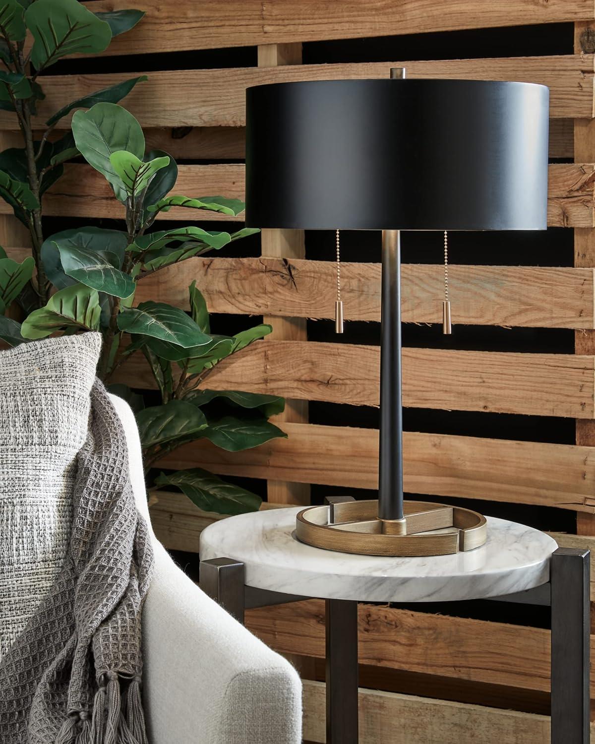 Amadell Metal Table Lamp Black/Gold - Signature Design by Ashley: Modern Accent Lighting, UL Listed, Drum Shade