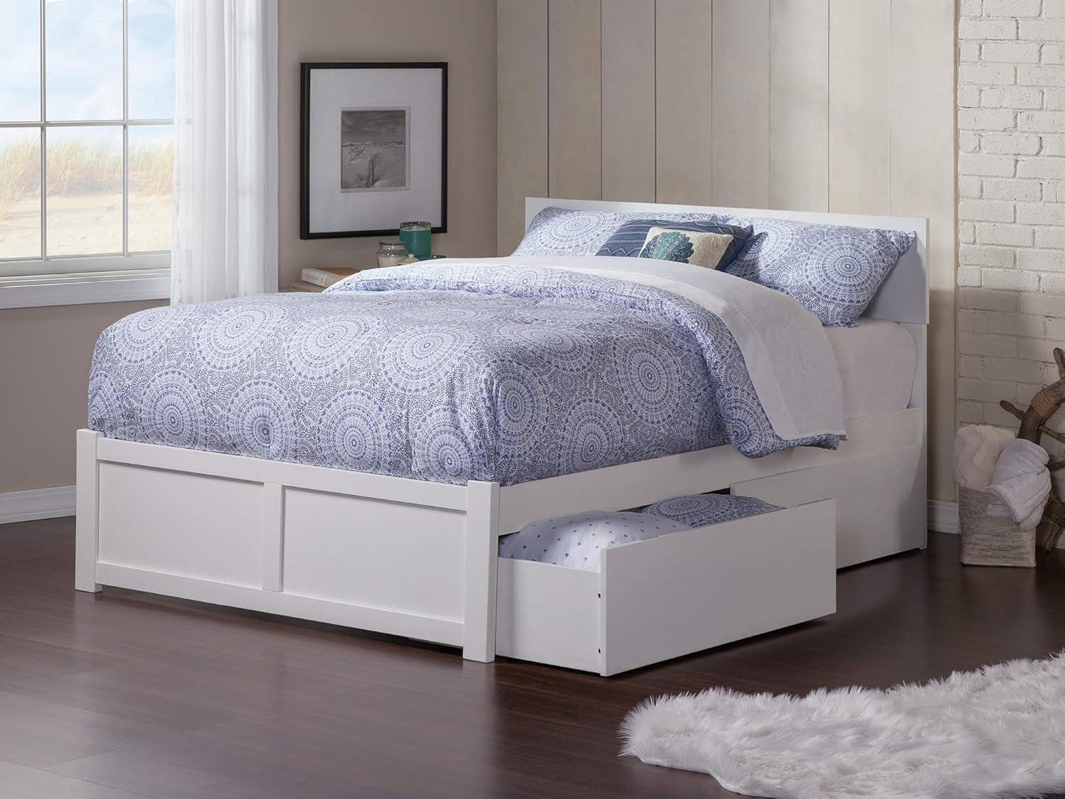 Orlando Queen White Eco-Friendly Hardwood Bed with Storage Drawers