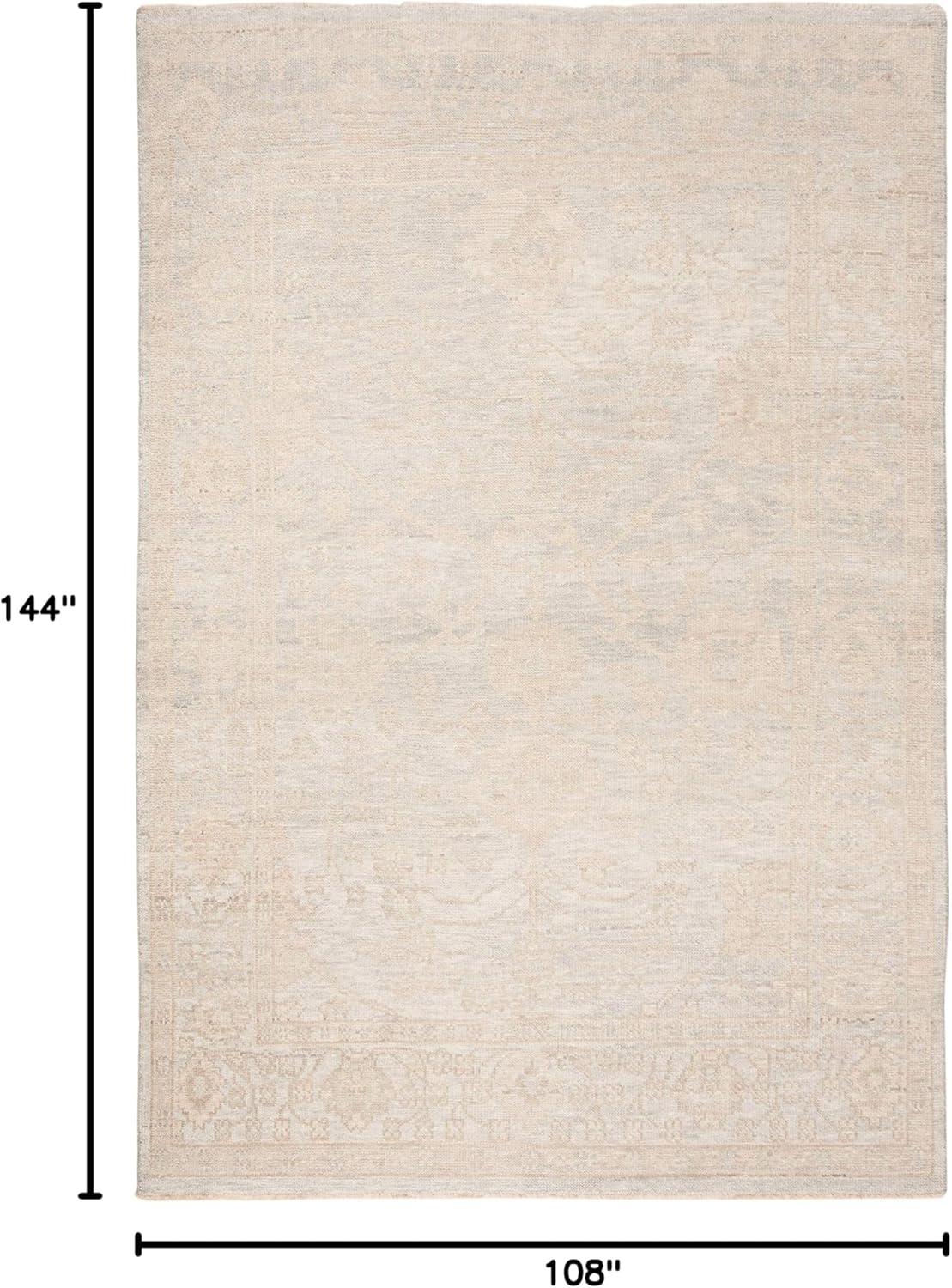 Light Blue and Ivory Hand-Knotted Wool Floral 9' x 12' Area Rug