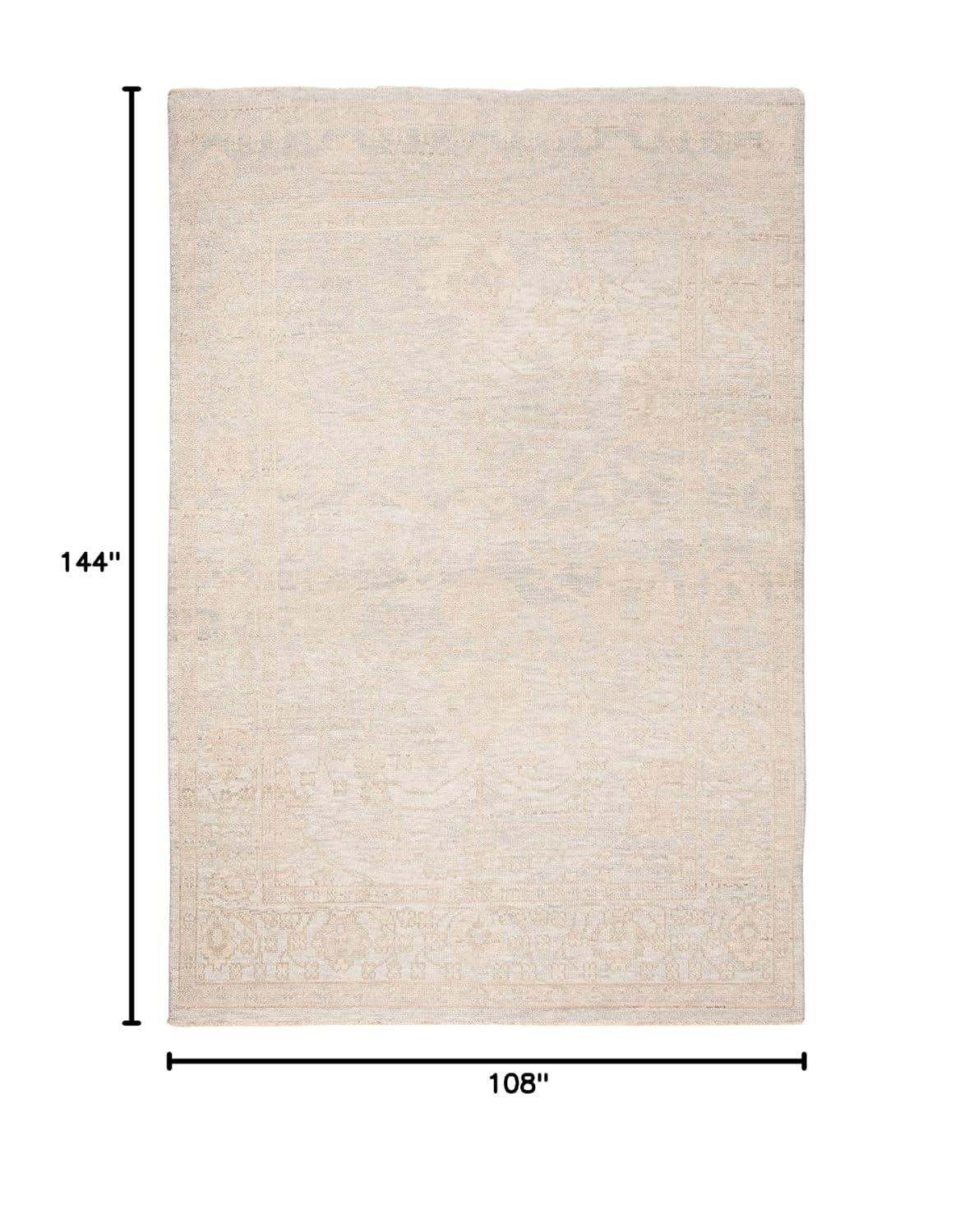 Light Blue and Ivory Hand-Knotted Wool Floral 9' x 12' Area Rug