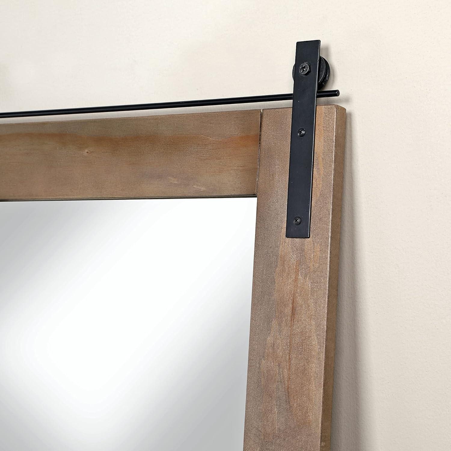 Rustic Brown Wood Full Length Barn Door Mirror