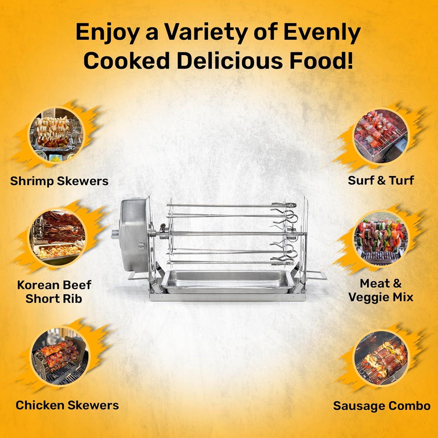 ROTO-Q 360 Family Bundle - Cordless Rotisserie Kit for Grills, Ovens, Smokers - Non-Electric Spit Roaster - Indoor/Outdoor BBQ - Stainless Steel Construction - includes Rotisserie Attachments