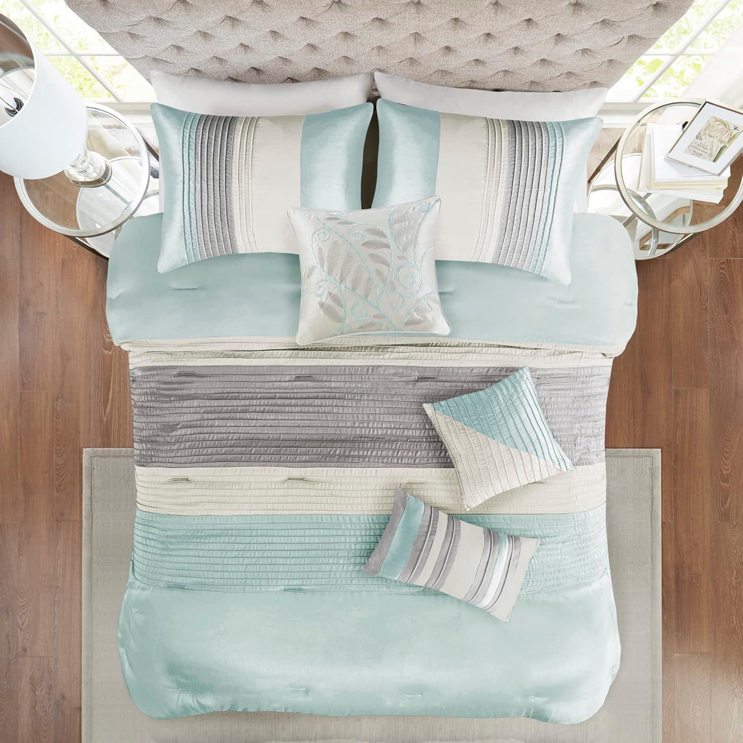 Madison Park Amherst 7 Piece Striped and Pleated Comforter Set
