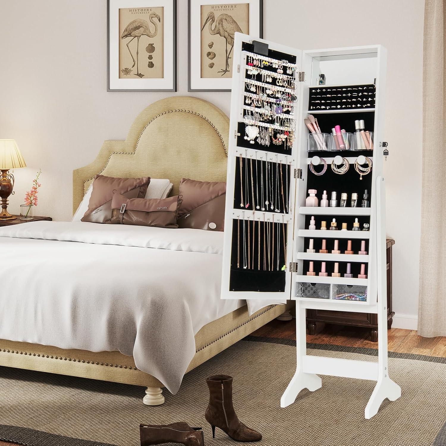 KAMABOKO 22"W Spacious Jewelry Armoire with Full-Length Mirror and Rear Storage Space