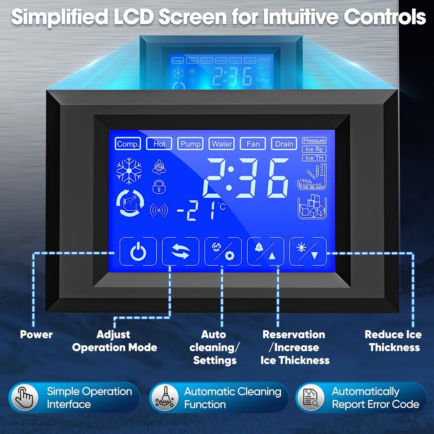 Coolski Coolski Commercial Ice Machine 350 lb. Daily Production Clear Cube Ice, Freestanding Ice Maker For restaurants Bars Hotels, Stainless Steel