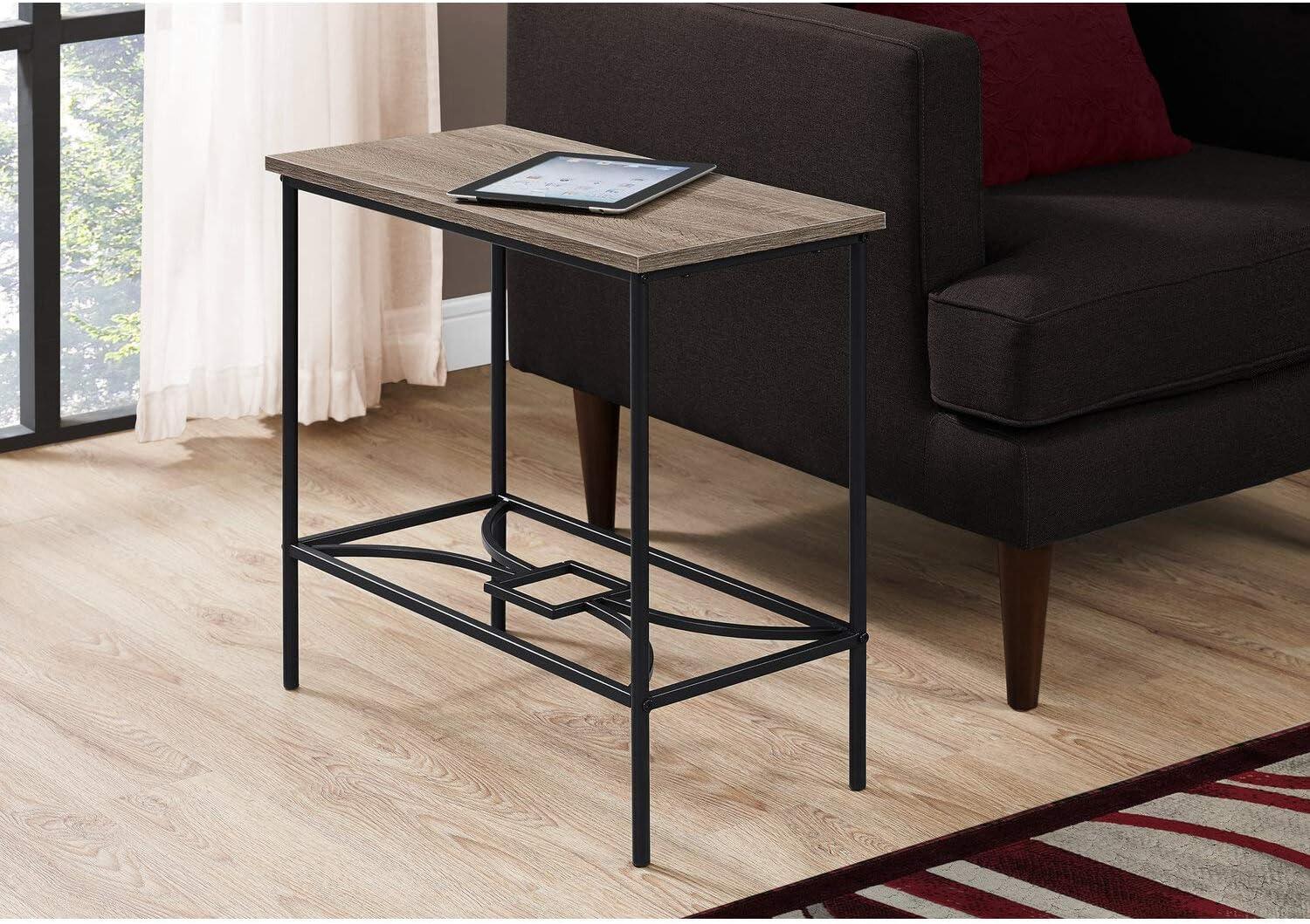 Contemporary Black Metal & Dark Taupe Wood Side Table