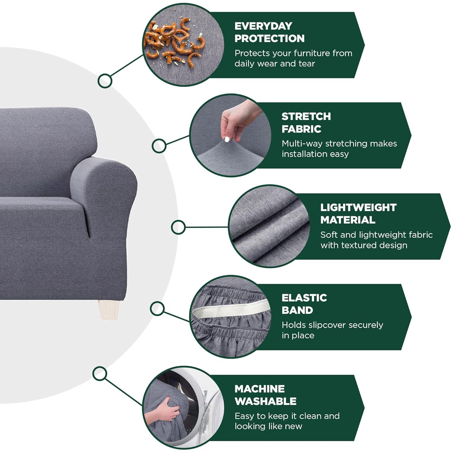 Zenna Home Recycled Cotton Sofa Slipcover, 1-Piece, Dark Blue Heather