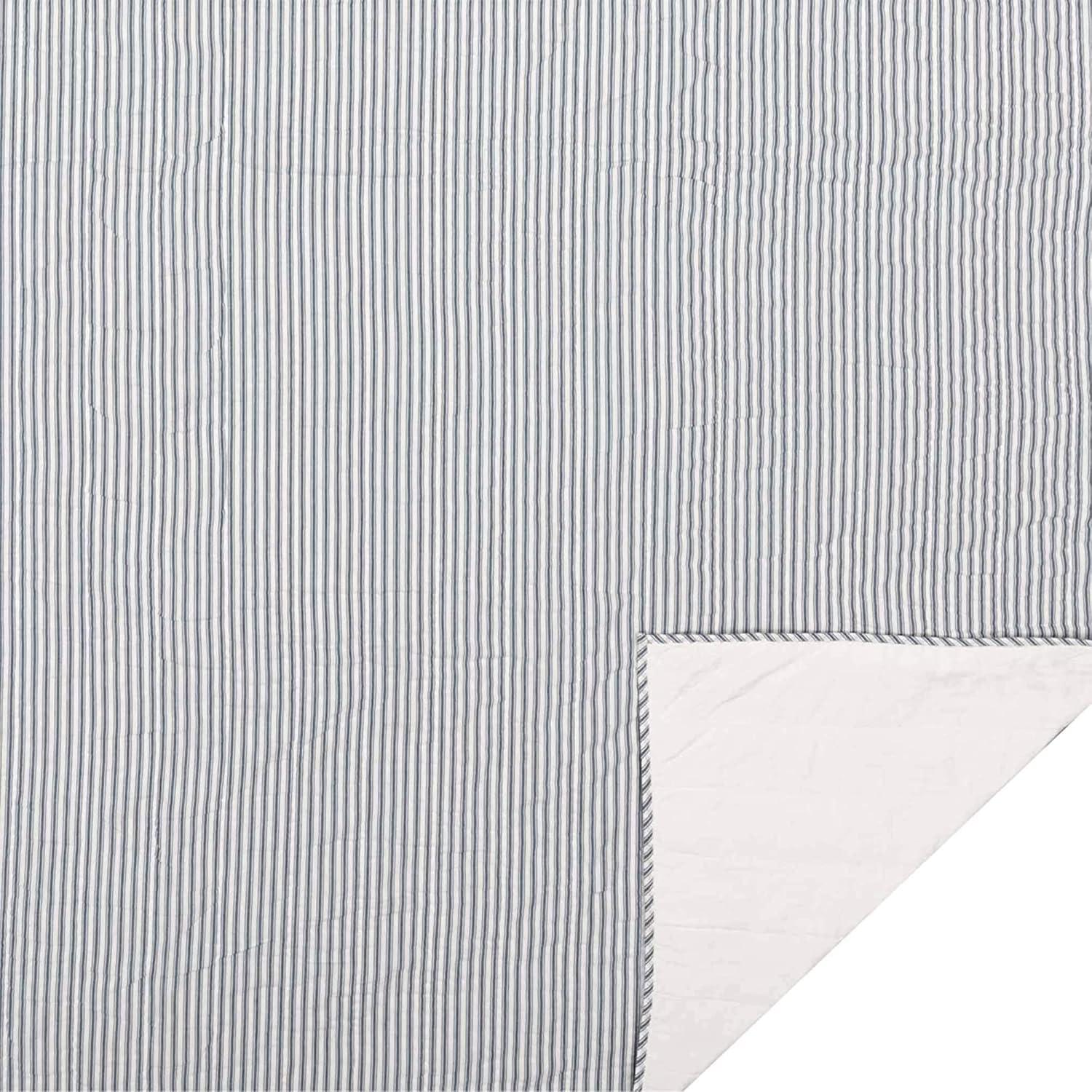 VHC Brands Sawyer Mill Ticking Stripe Cotton Quilt Coverlet, Blue, Twin