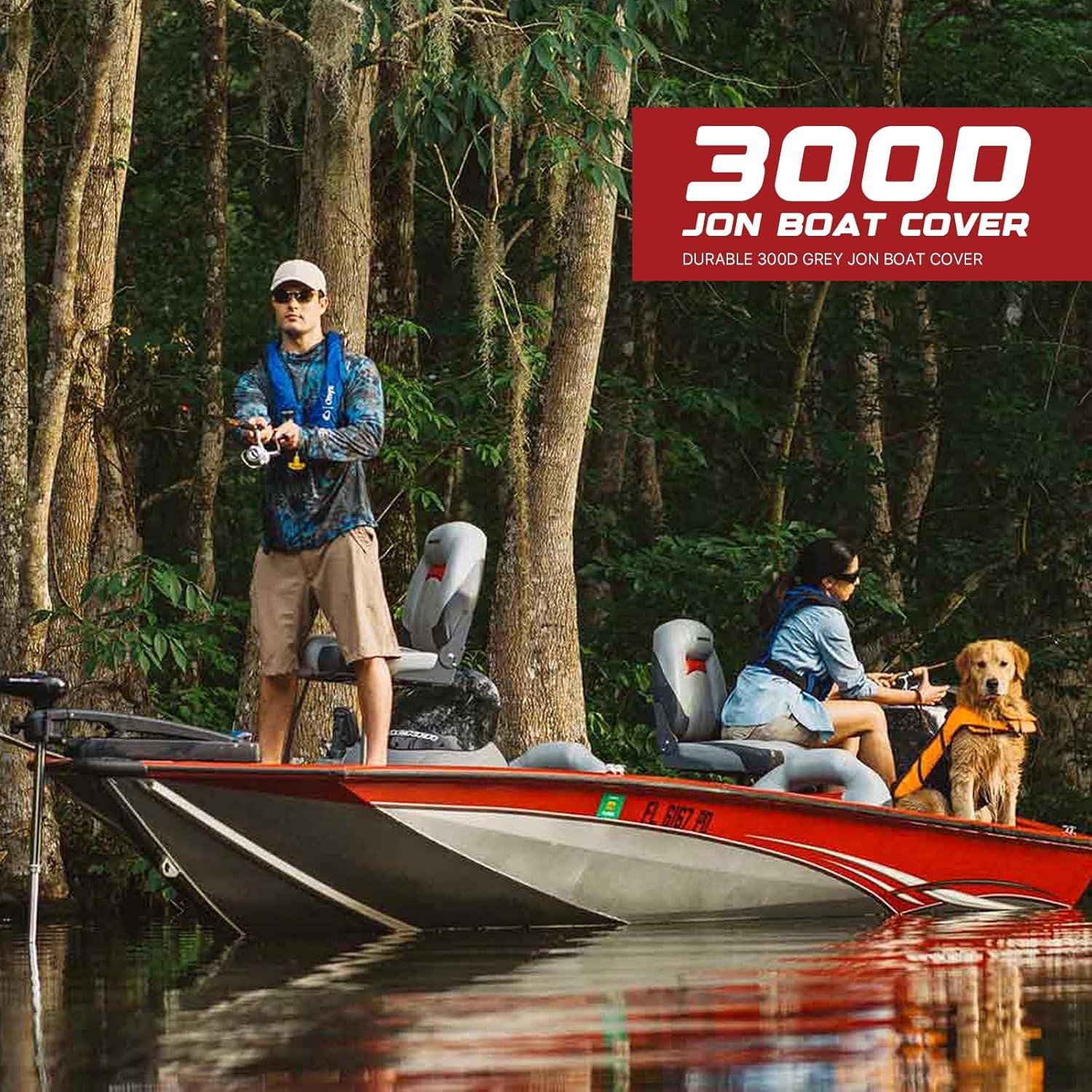 Genrics 14Ft Boat Cover Waterproof Heavy Duty Trailerable Replacement for Jon Boat Grey