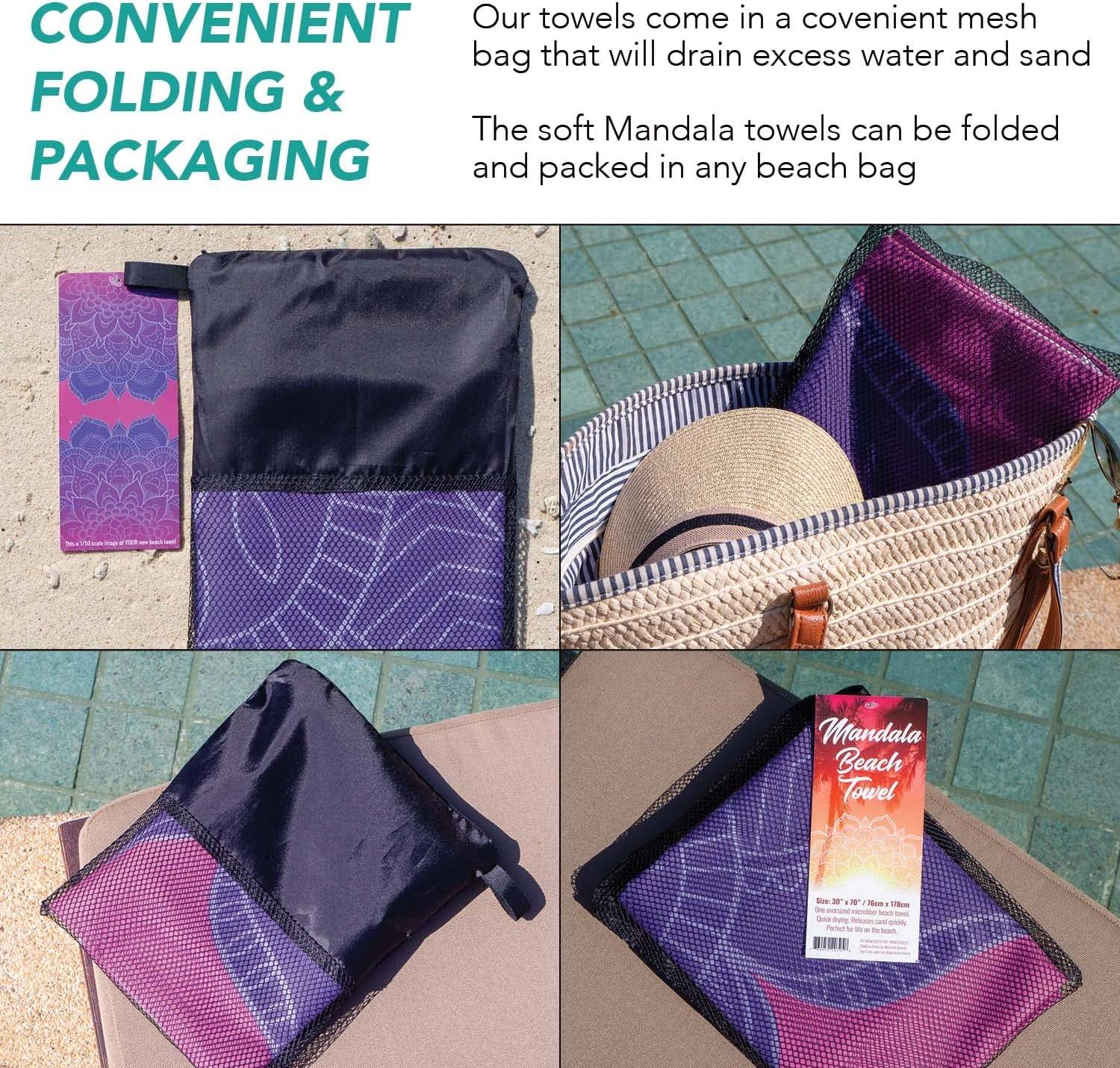 Arkwright Mandala Microfiber Beach Towels (30x70 in.) - Oversized Beach Towel Lightweight for Spa, Bath, Pool - Purple