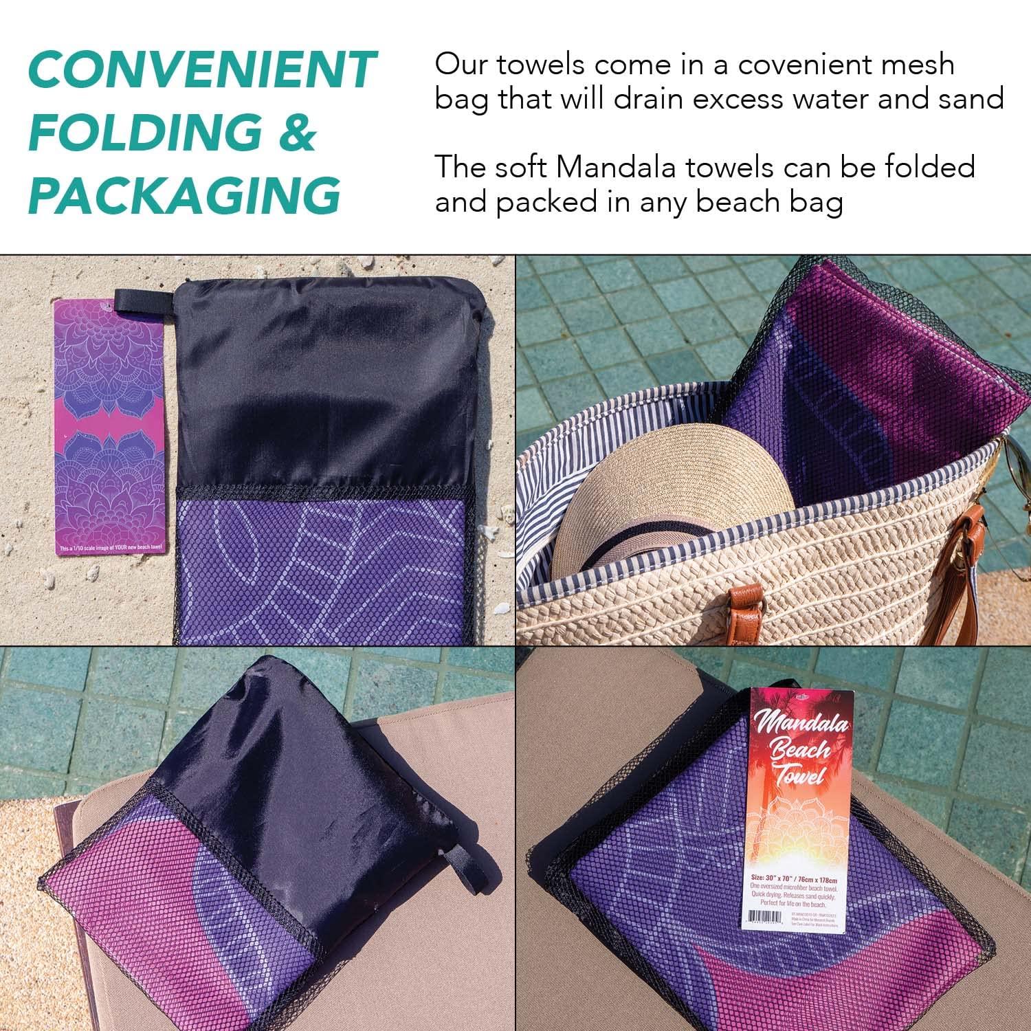 Arkwright Mandala Microfiber Beach Towels (30x70 in.) - Oversized Beach Towel Lightweight for Spa, Bath, Pool - Purple