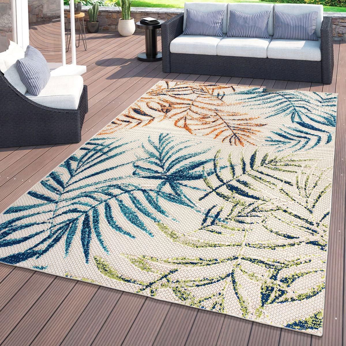World Rug Gallery Bahama Palm Frond Floral Indoor/Outdoor Area Rug - Multi 5' x 7'