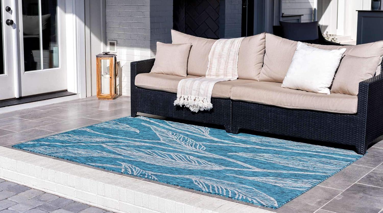 Unique Loom Outdoor Botanical Leaf Floral and Botanical Woven Area Rug