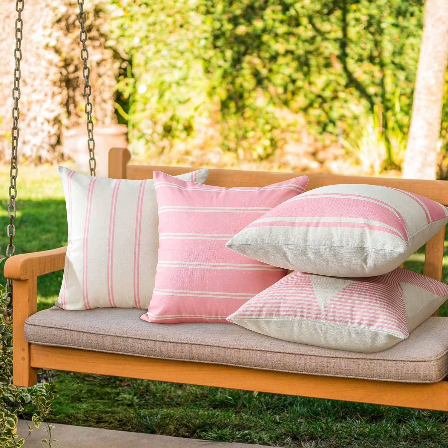 OTOSTAR Outdoor Waterproof Pillow Covers 18x18 Inch Geometry Decorative Throw Pillow Cases Square Modern Cushion Case Garden Throw Pillow Covers Pack of 4 Pillow Shell for Patio Furniture Couch (Pink)