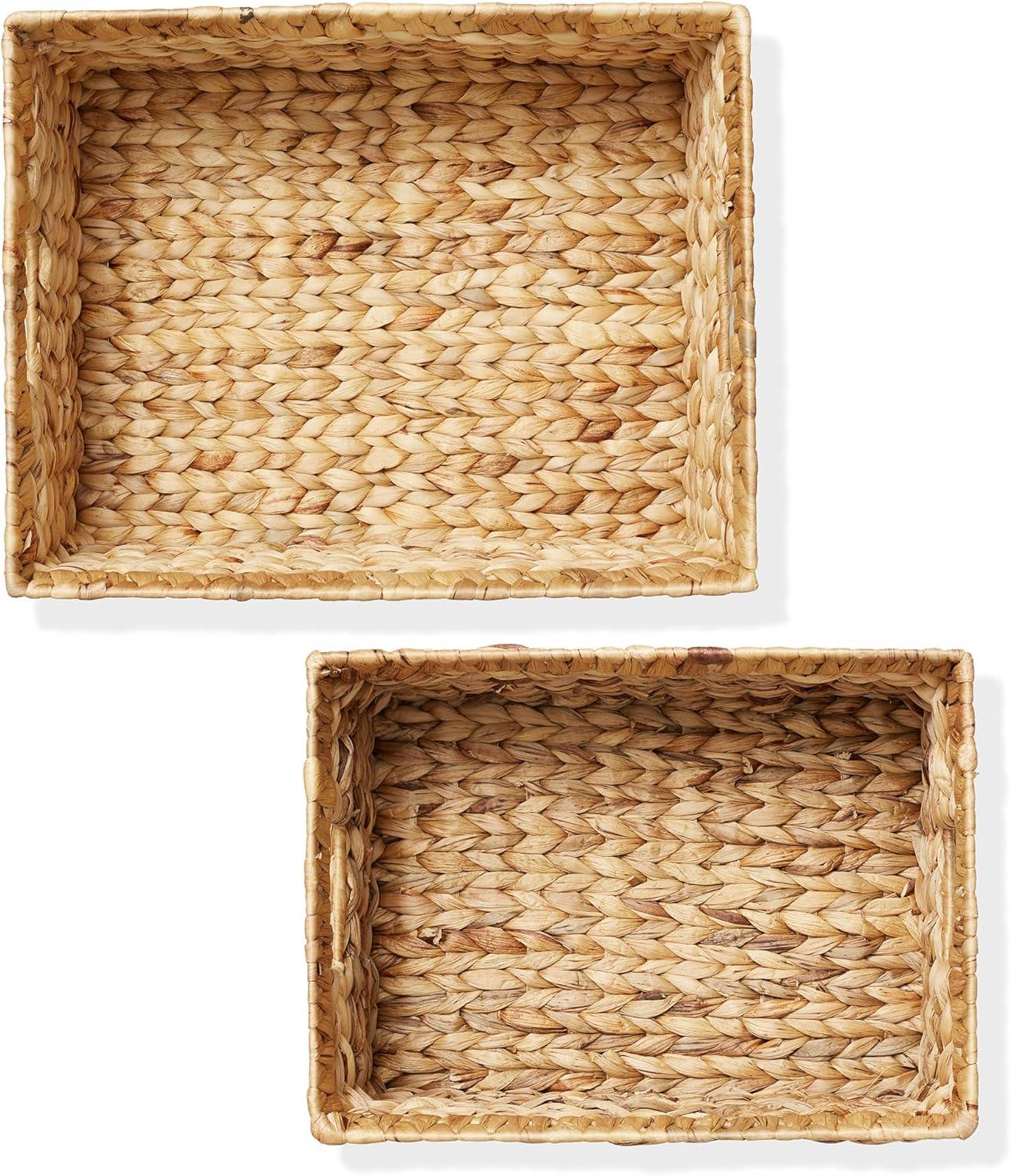 Casafield Water Hyacinth Storage Basket Set with Handles - Woven Organizers for Bathroom, Laundry, Pantry, Office, Shelves