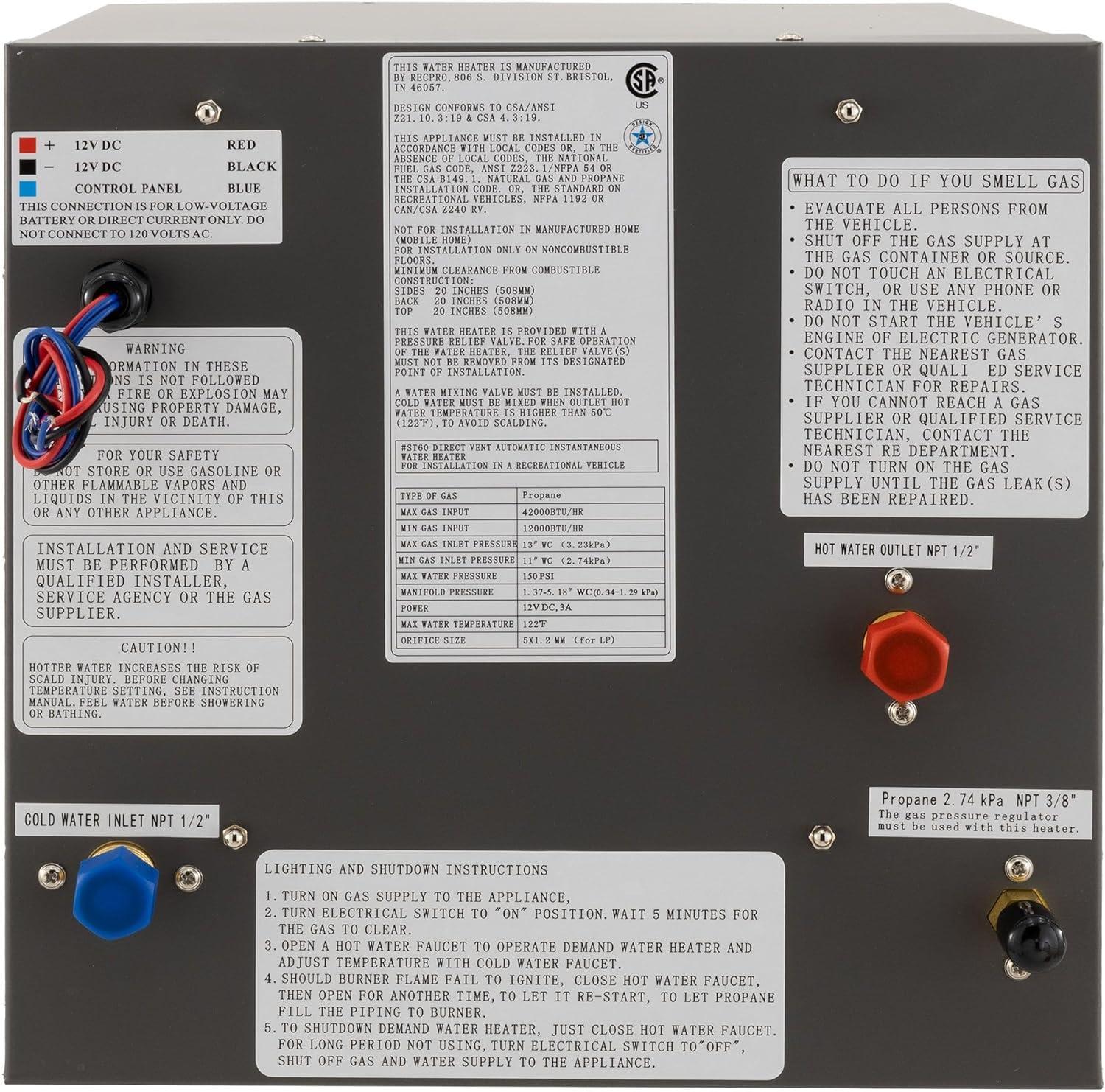 RecPro RV Tankless Water Heater | On Demand Hot Water Heater | 42,000 BTU | Gas Water Heater | Remote Control Included (Black)