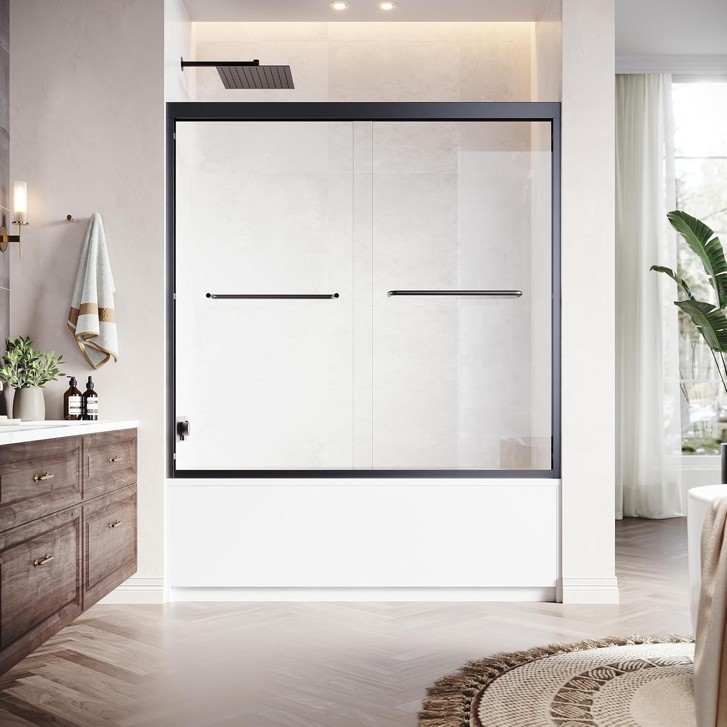 LOONGFIELD Sliding Shower Glass Door 56-60 In. W X 72 In. H, Adjustable Semi Frameless Shower Door, Certified Thick Clear Clear Tempered Glass, 304 Stainless Steel Handles ASTARQ-W2269P144324