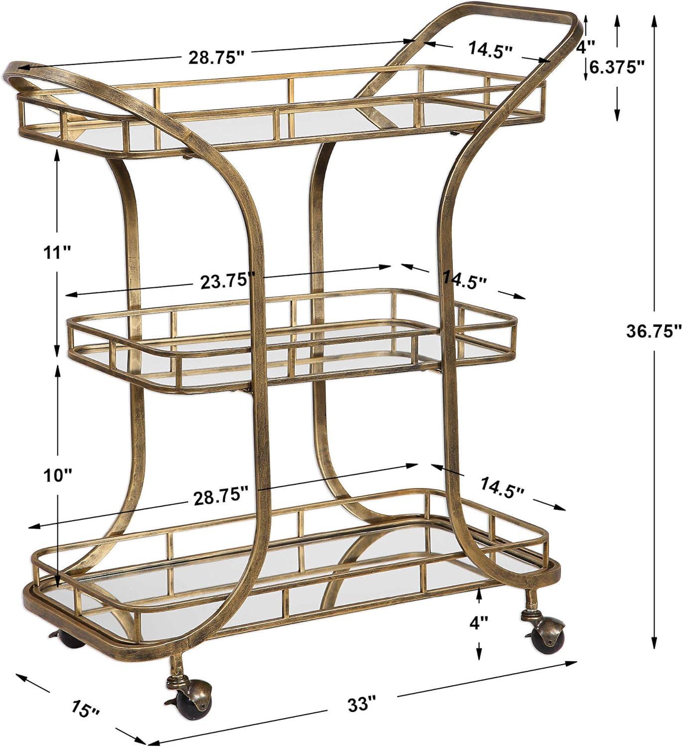 Uttermost Stassi 33" Wide Antiqued Gold Serving Bar Cart