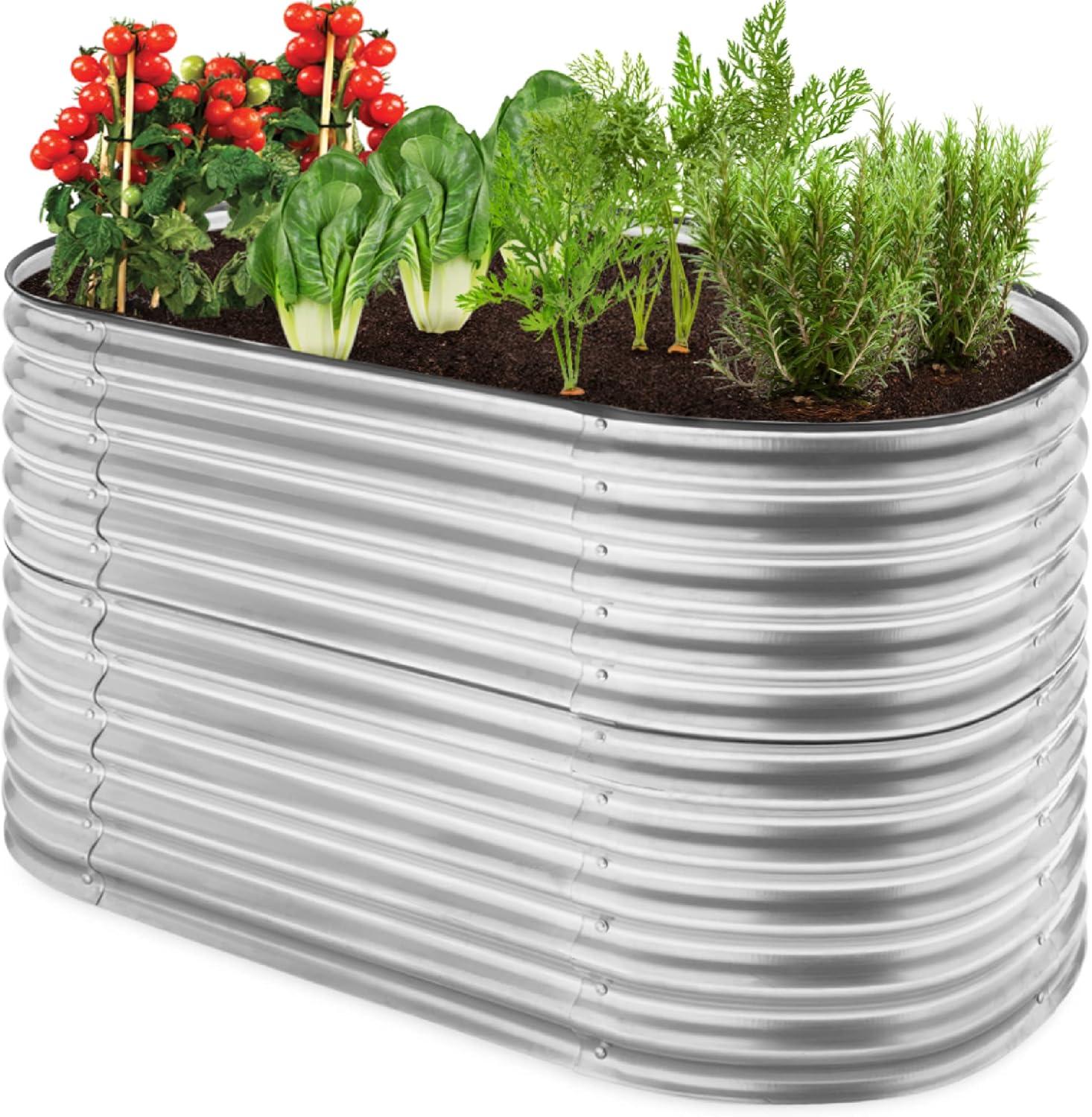 Best Choice Products 63in Oval Metal Raised Garden Bed, Customizable Outdoor Planter for Gardening, Plants - Silver