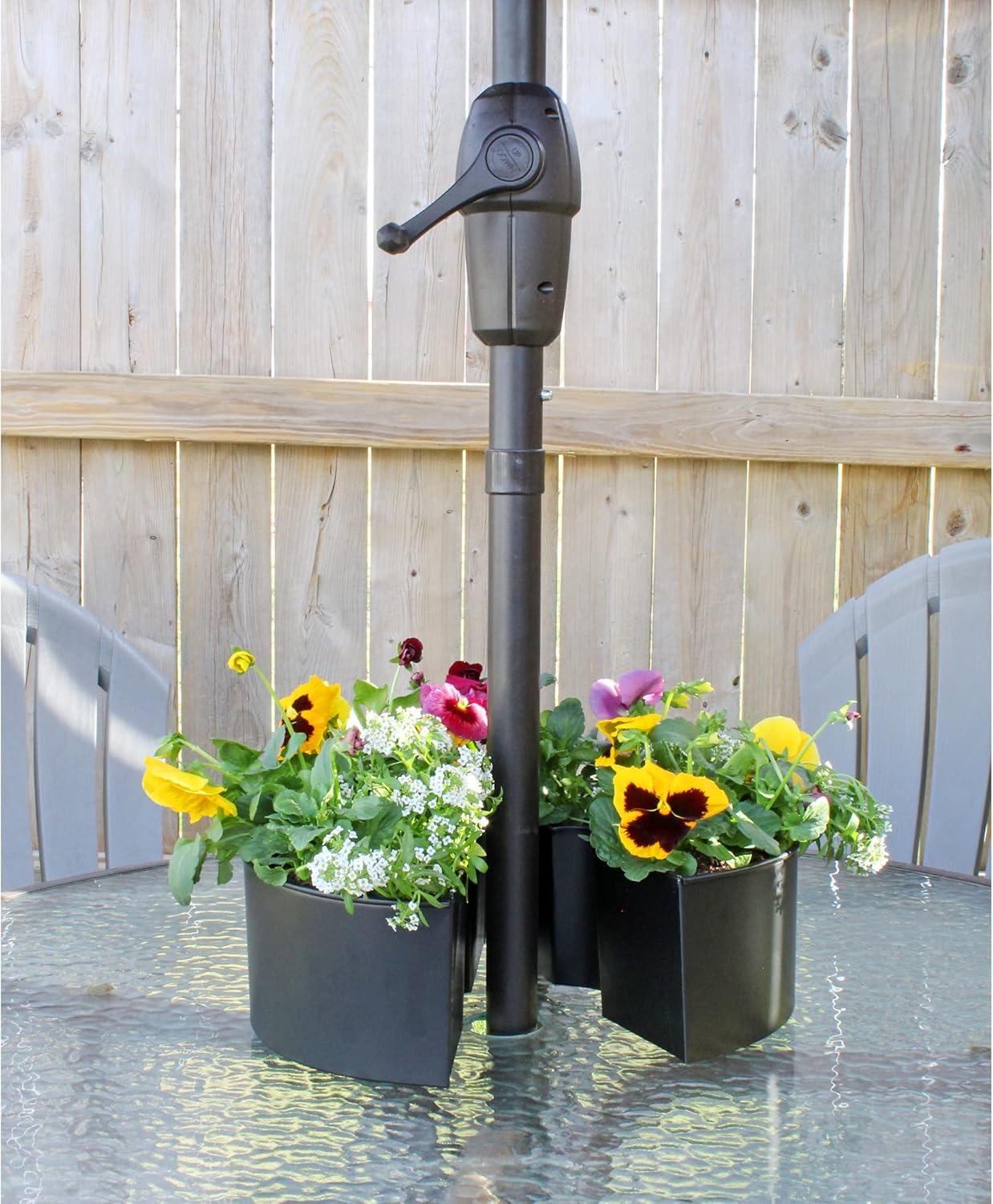 AuldHome Design Umbrella Planter for Patio Table w/ Umbrella Hole Enamelware Half Planter Pots