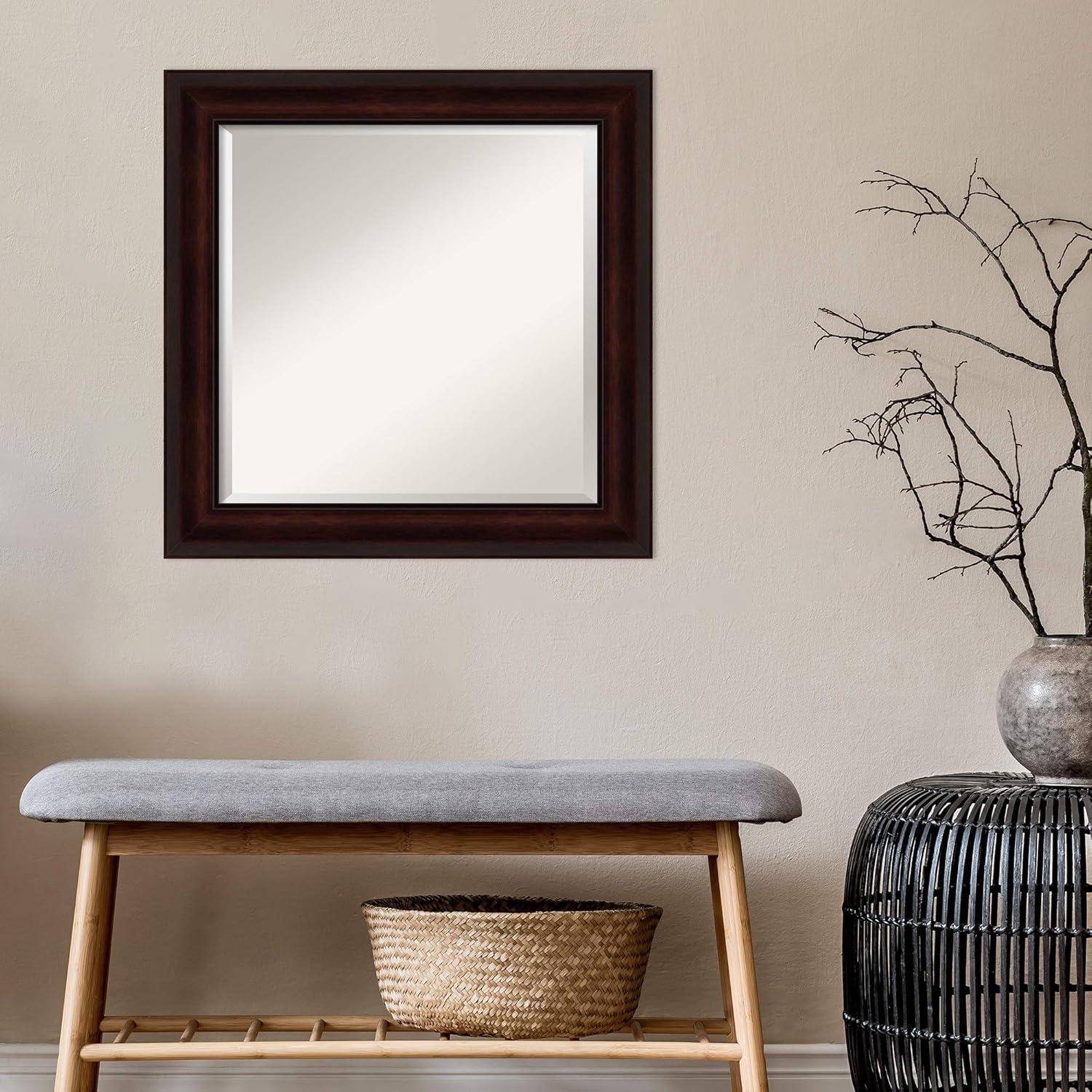 Amanti Art Beveled Bathroom Wall Mirror - Coffee Bean Brown Frame - Coffee Bean Brown Outer Size: 25 x 25 in